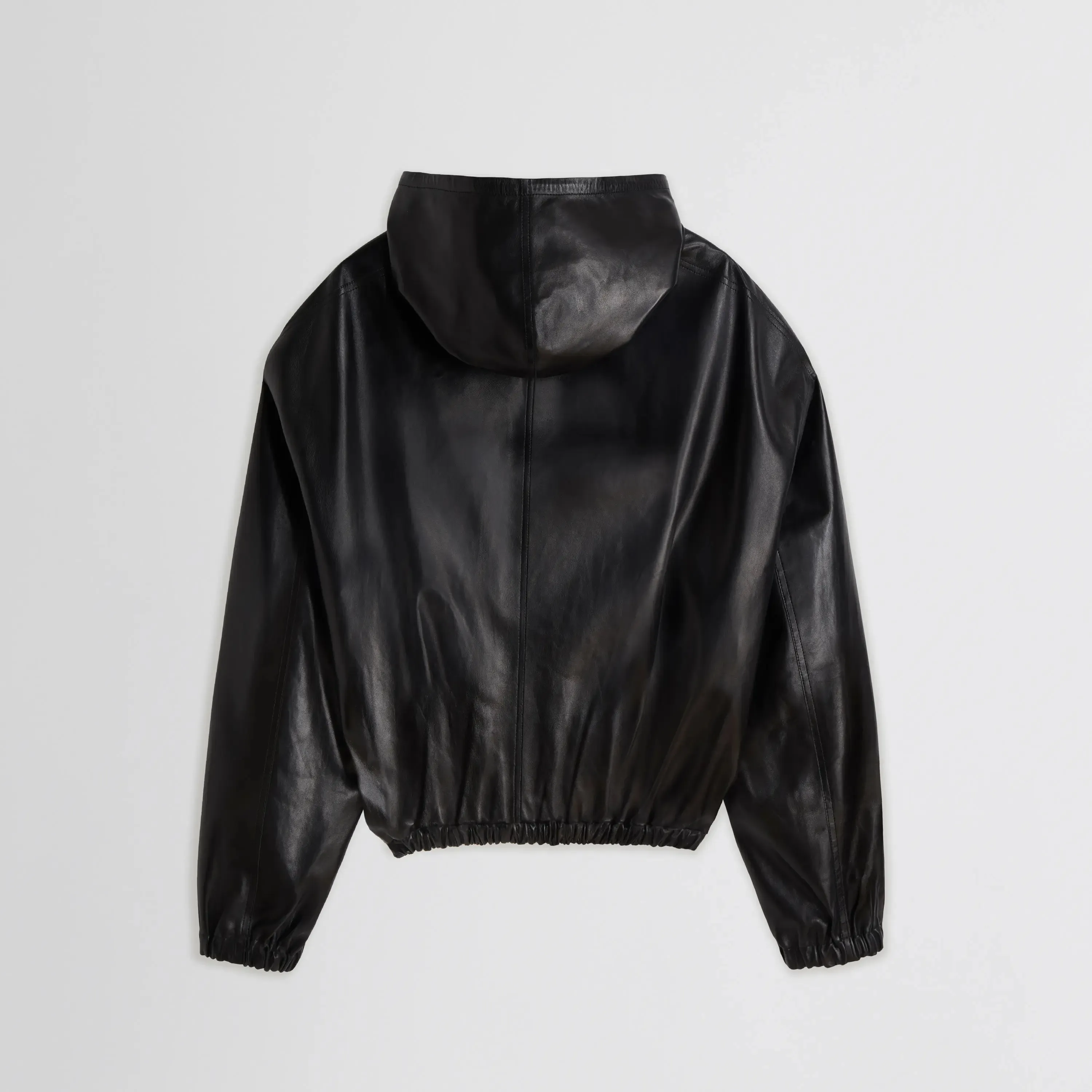 HOODED BOMBER | black leather