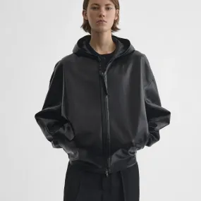 HOODED BOMBER | black leather
