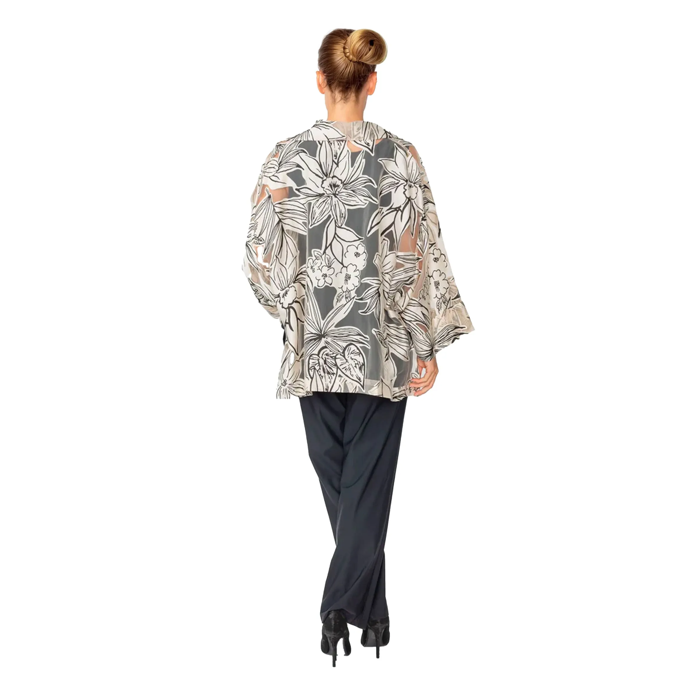 IC Collection Sheer Floral Print  High-Low Jacket -  6154J