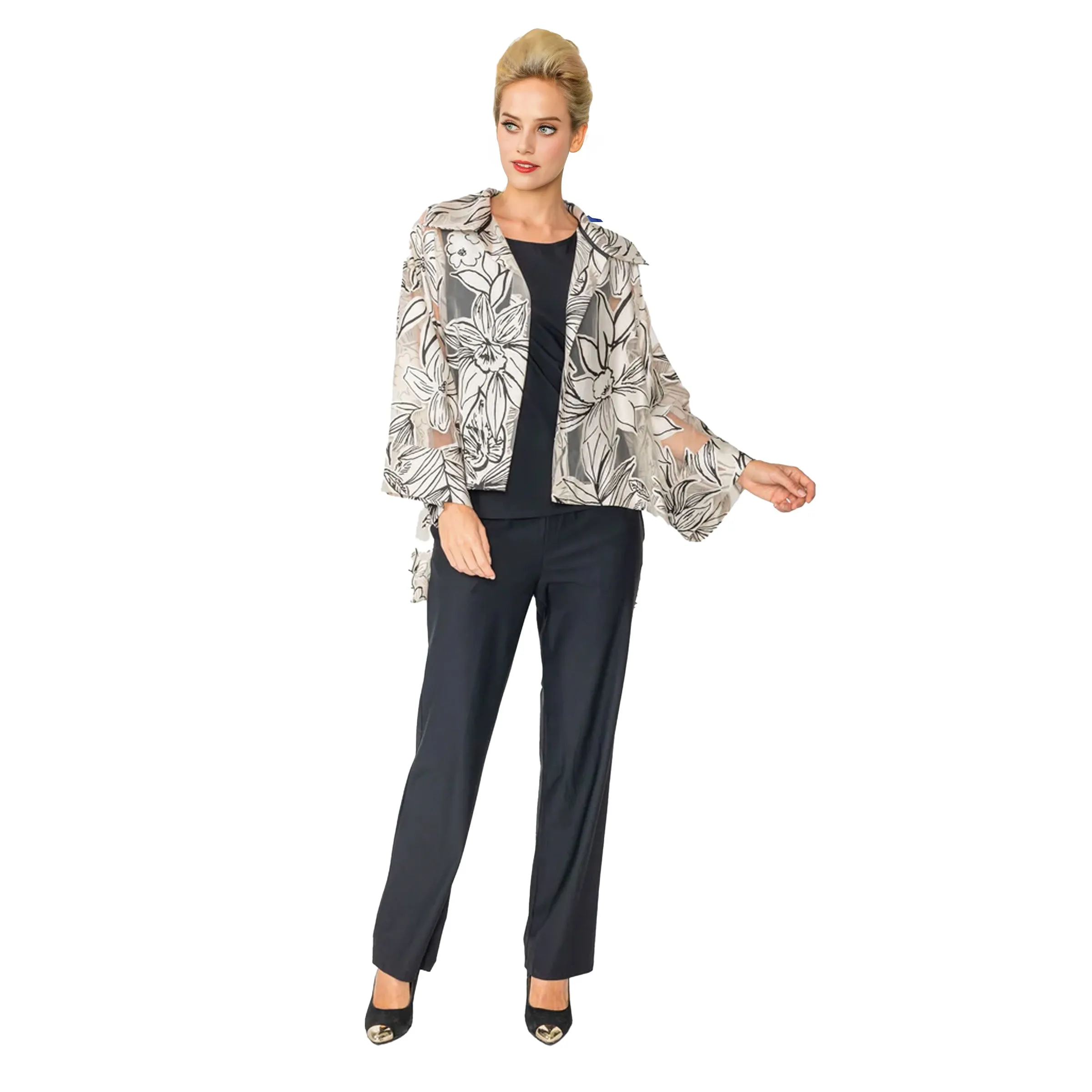 IC Collection Sheer Floral Print  High-Low Jacket -  6154J