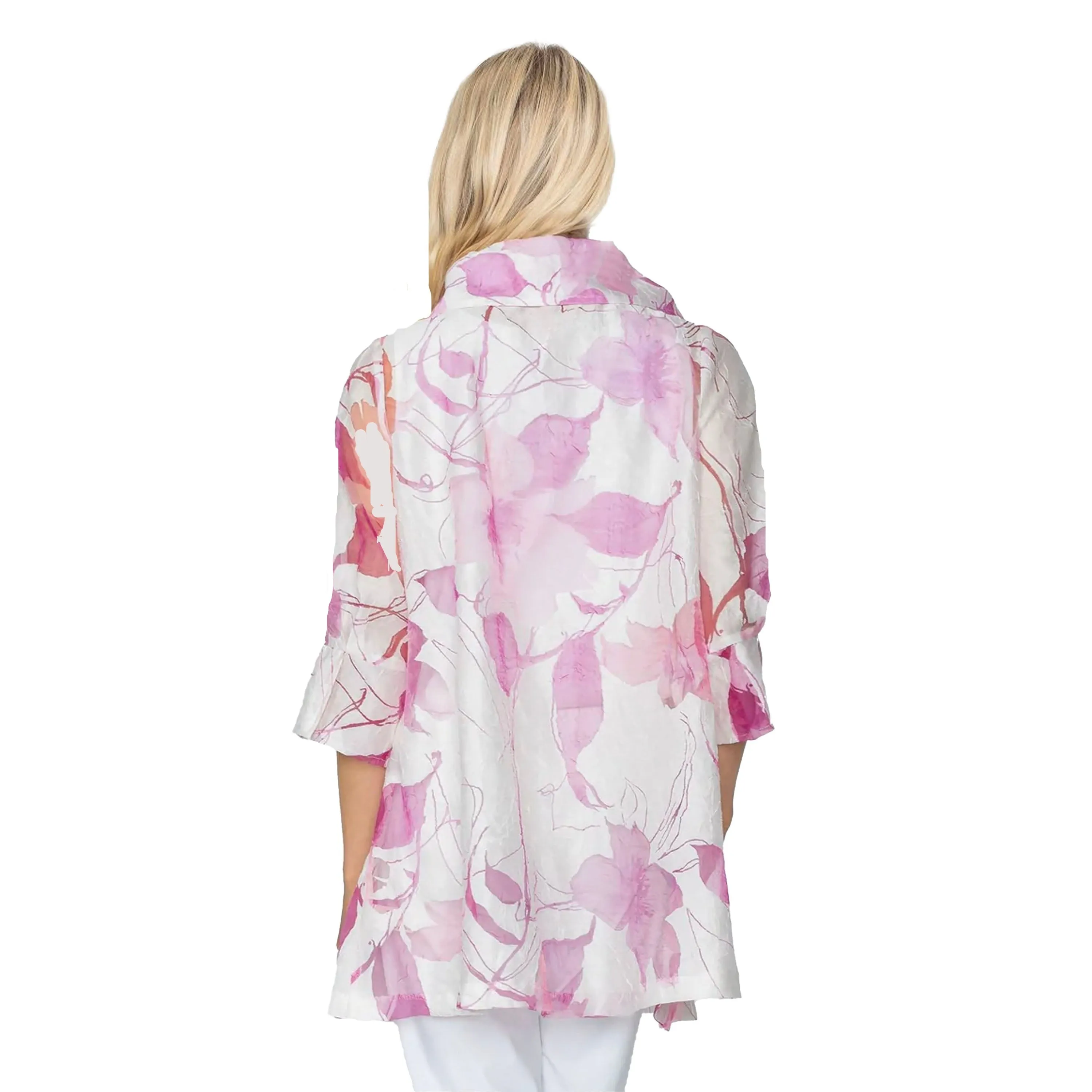 IC Collection Sheer Floral Swing Jacket in Pink - 5622J-PK