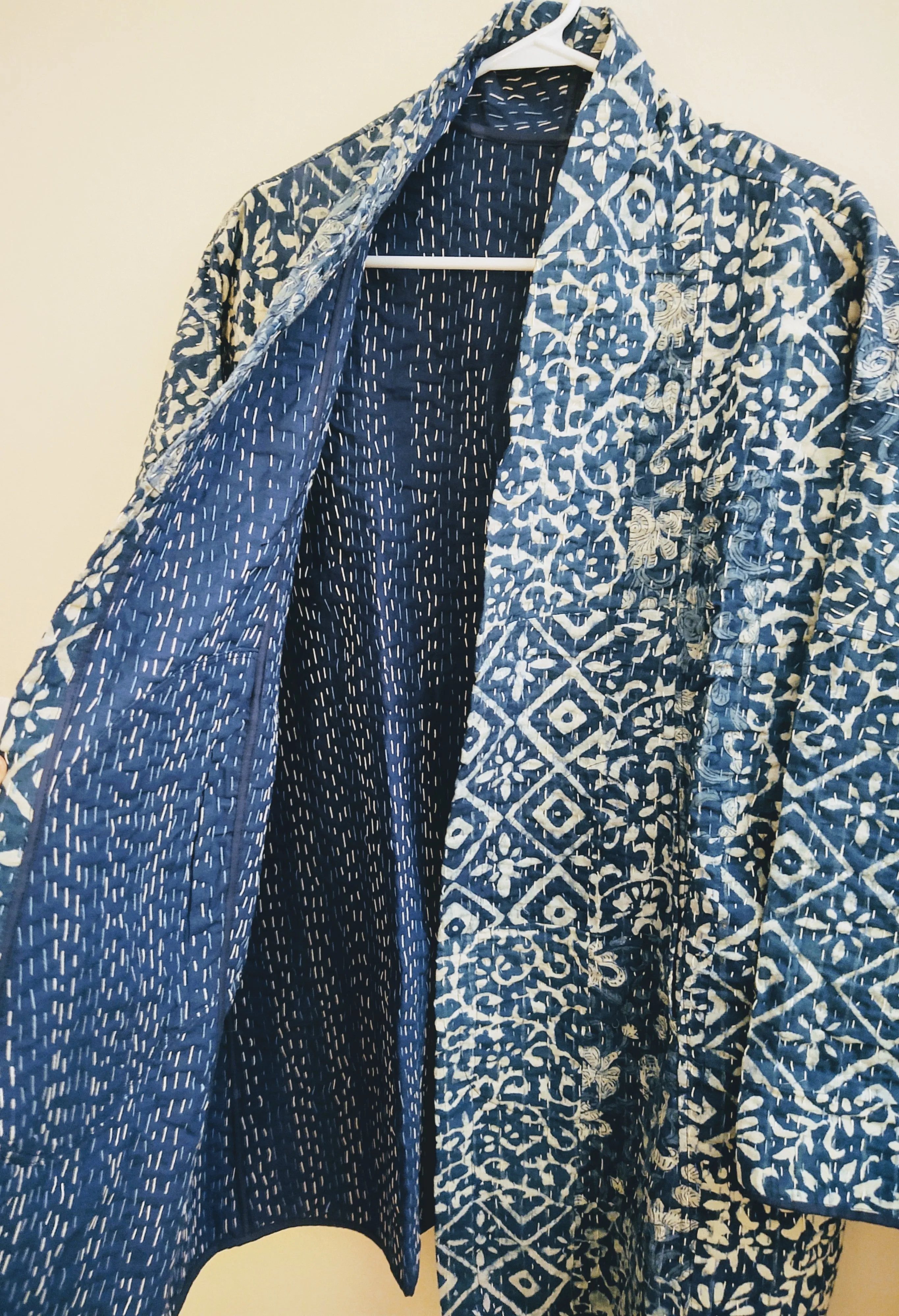 Indigo Patchwork Block Print Quilted Jacket