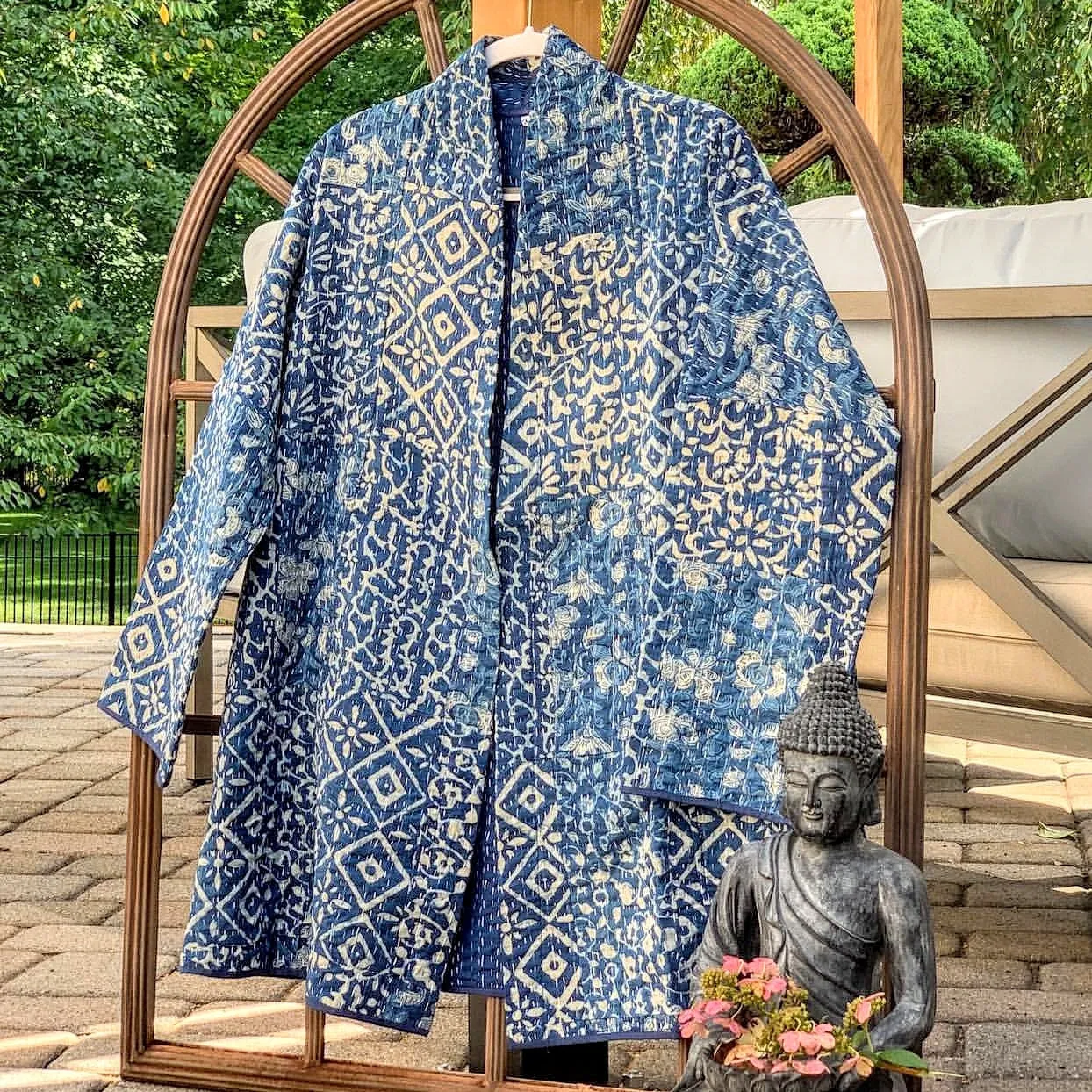 Indigo Patchwork Block Print Quilted Jacket