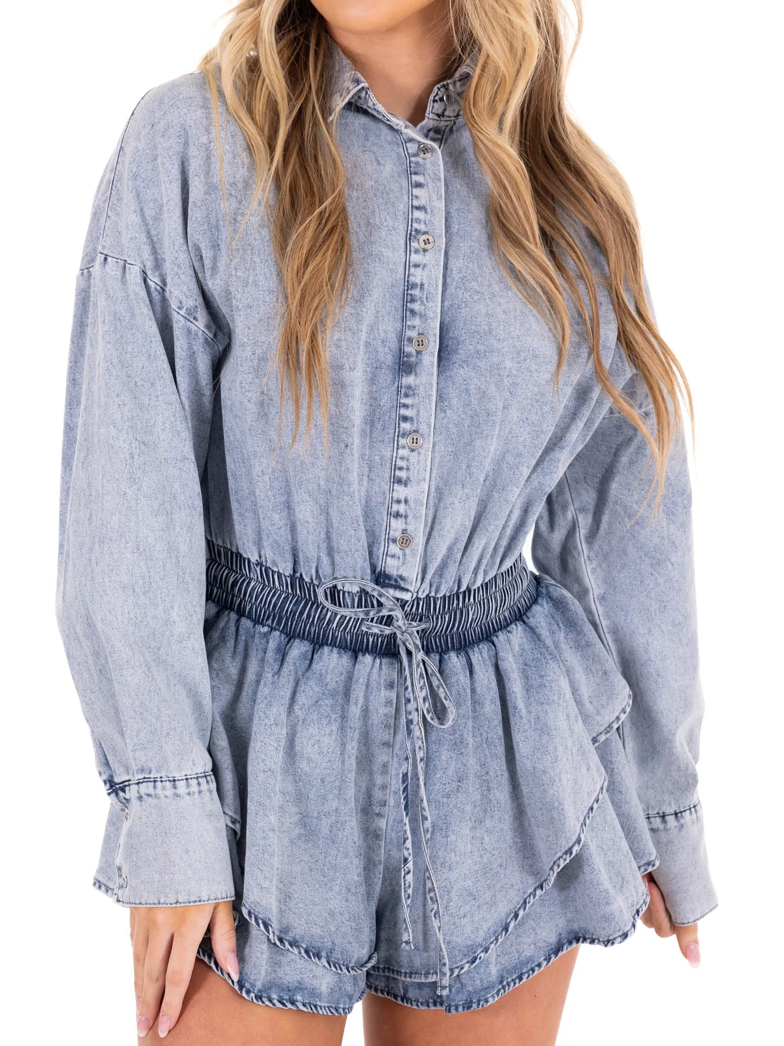 Invisible String Denim Romper