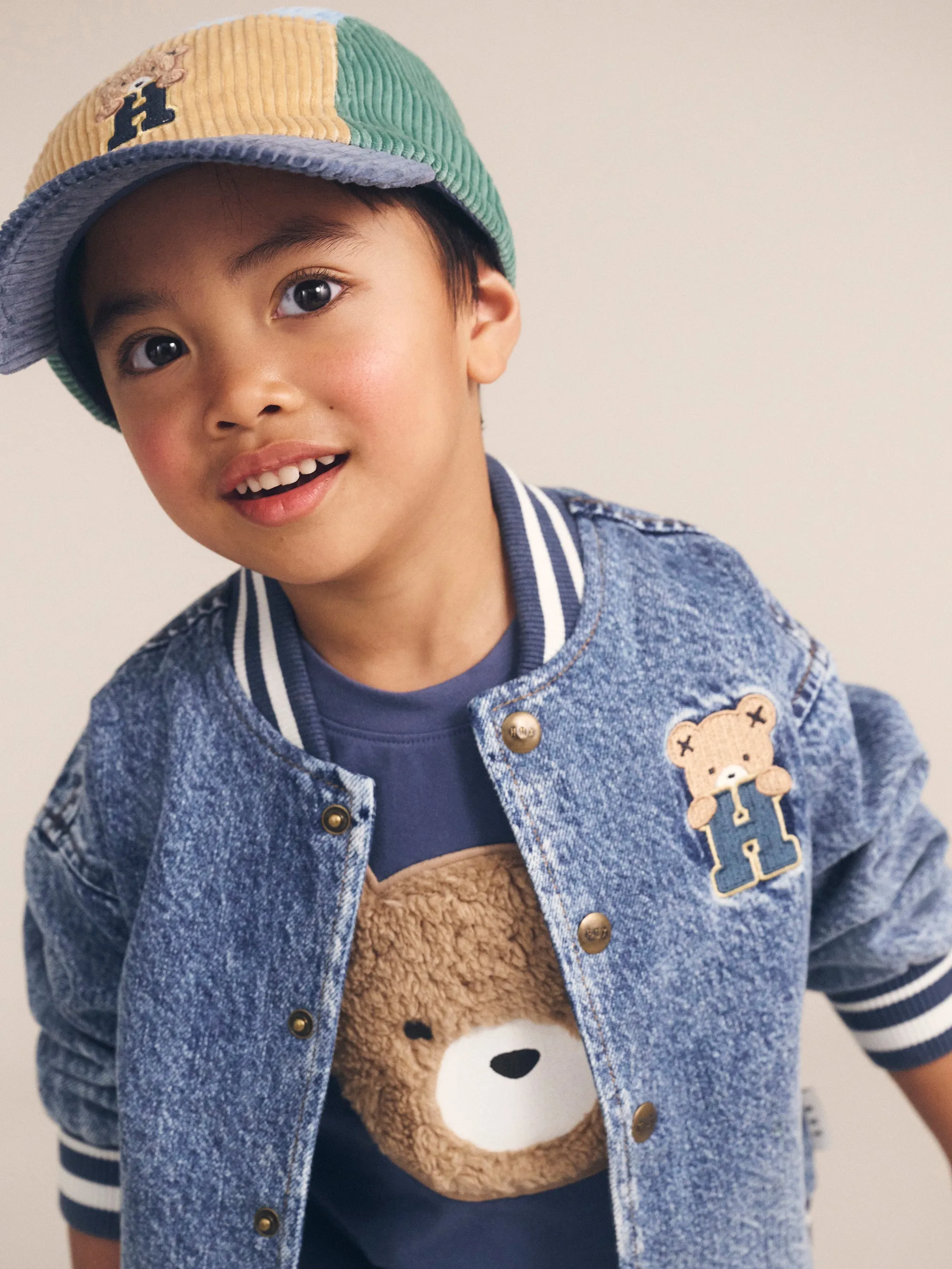 jacket denim bear bomber style - denim
