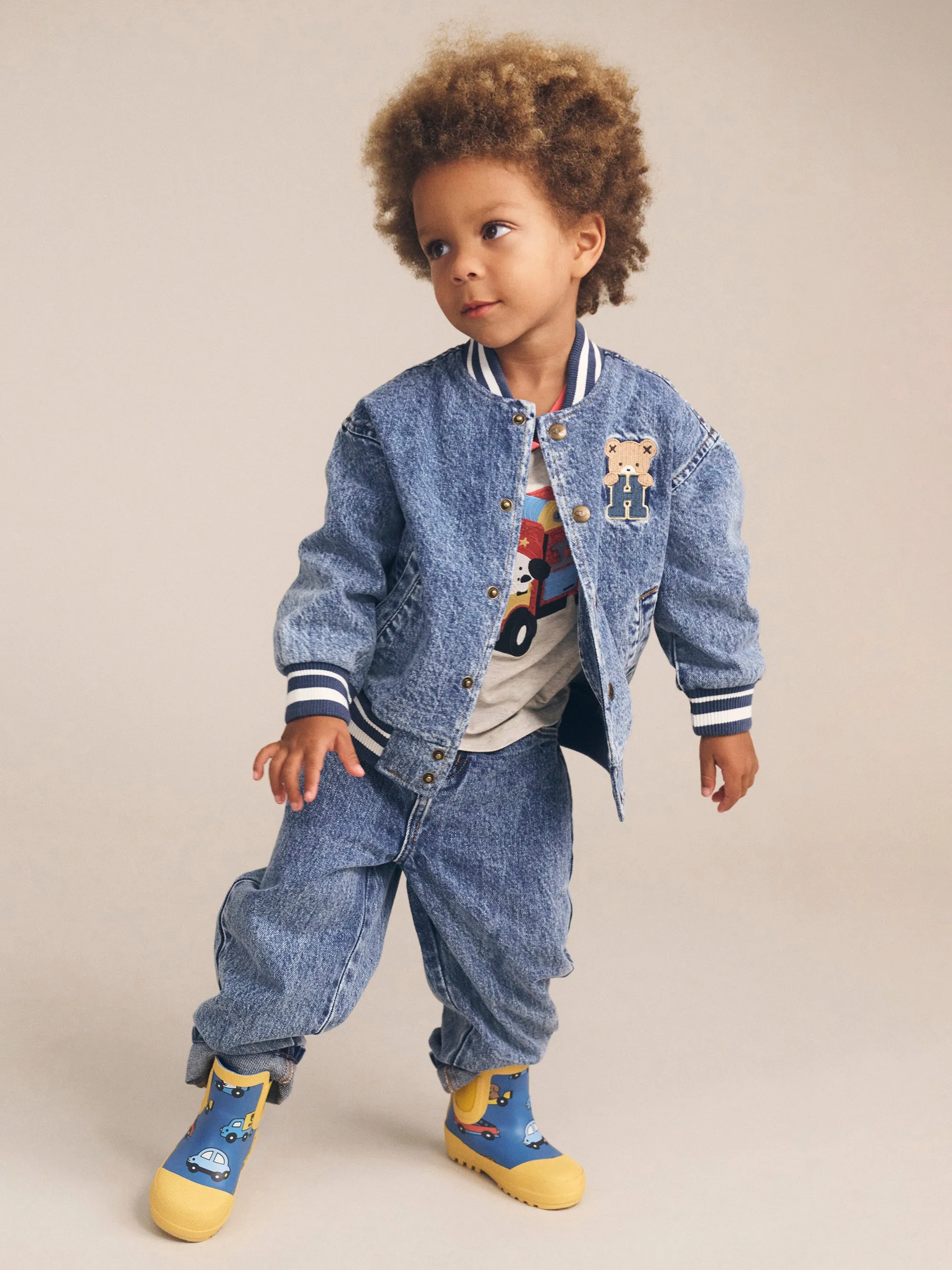 jacket denim bear bomber style - denim