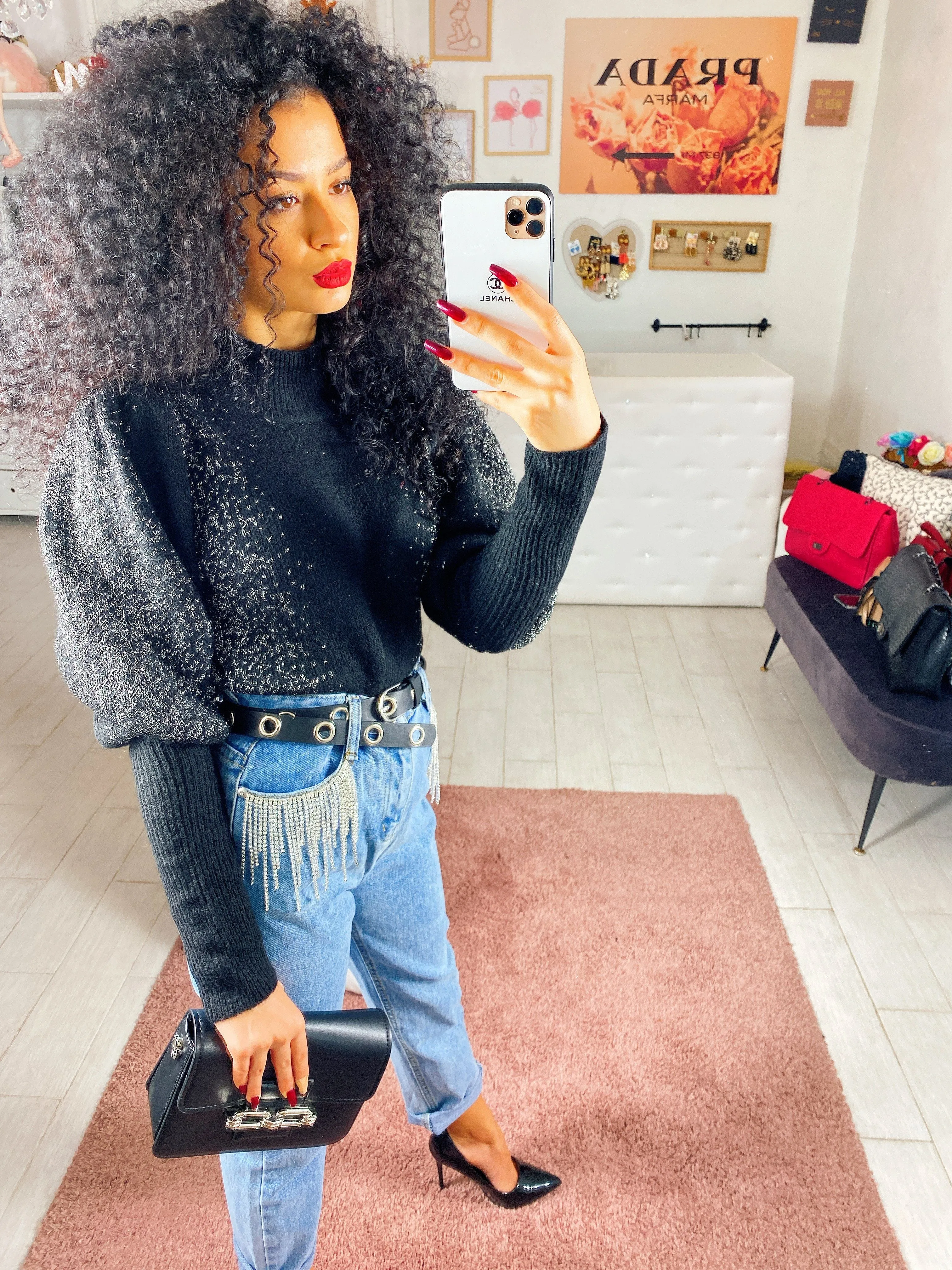 Jeans chiaro con strass