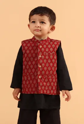 Kavan Madder Red Ajrakh Print Cotton Nehru Jacket