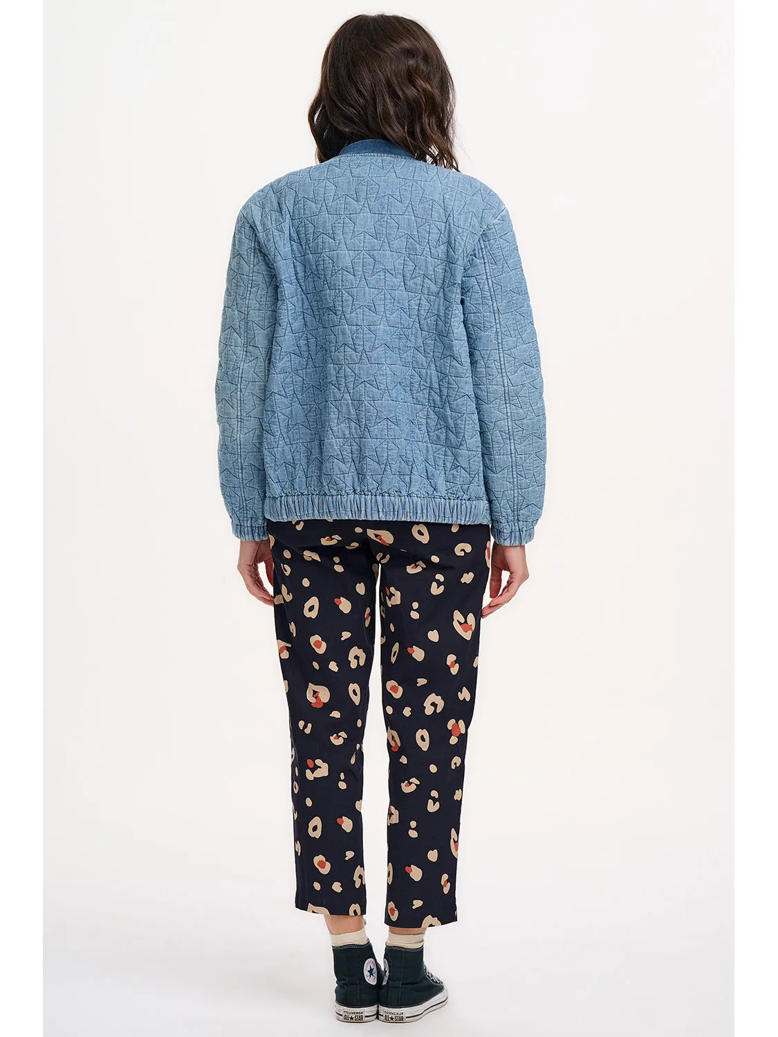 Kinga Lt Blue Denim Quilted Bomber Jacket