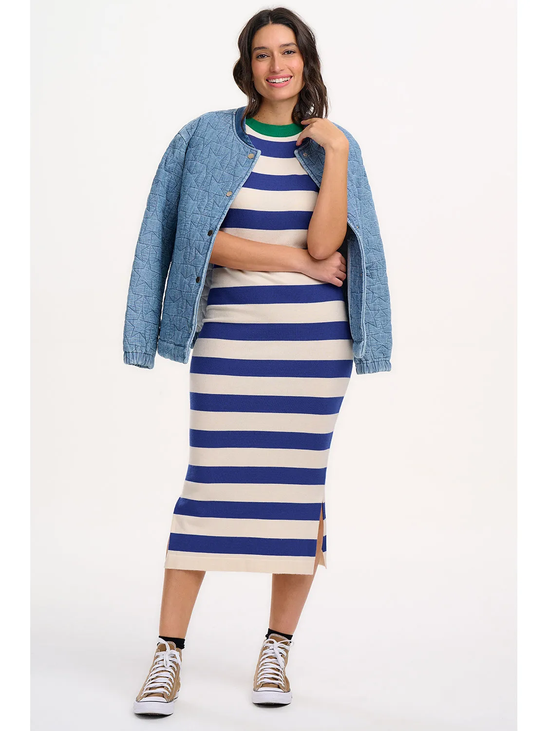 Kinga Lt Blue Denim Quilted Bomber Jacket