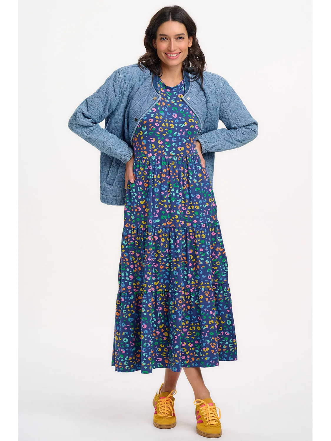 Kinga Lt Blue Denim Quilted Bomber Jacket