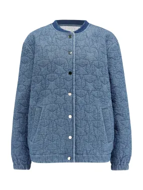 Kinga Lt Blue Denim Quilted Bomber Jacket