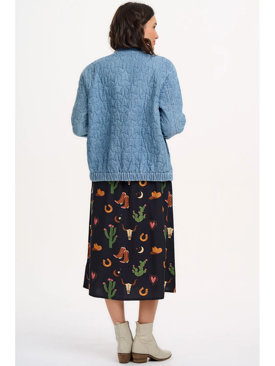 Kinga Lt Blue Denim Quilted Bomber Jacket