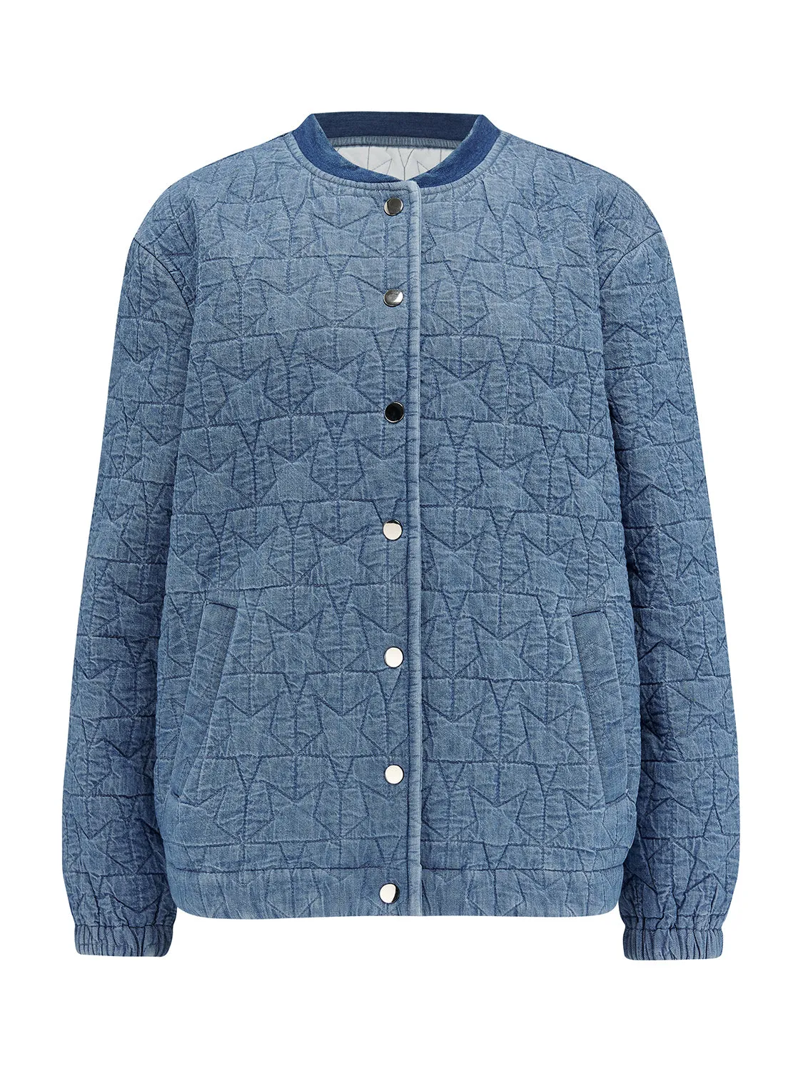 Kinga Lt Blue Denim Quilted Bomber Jacket