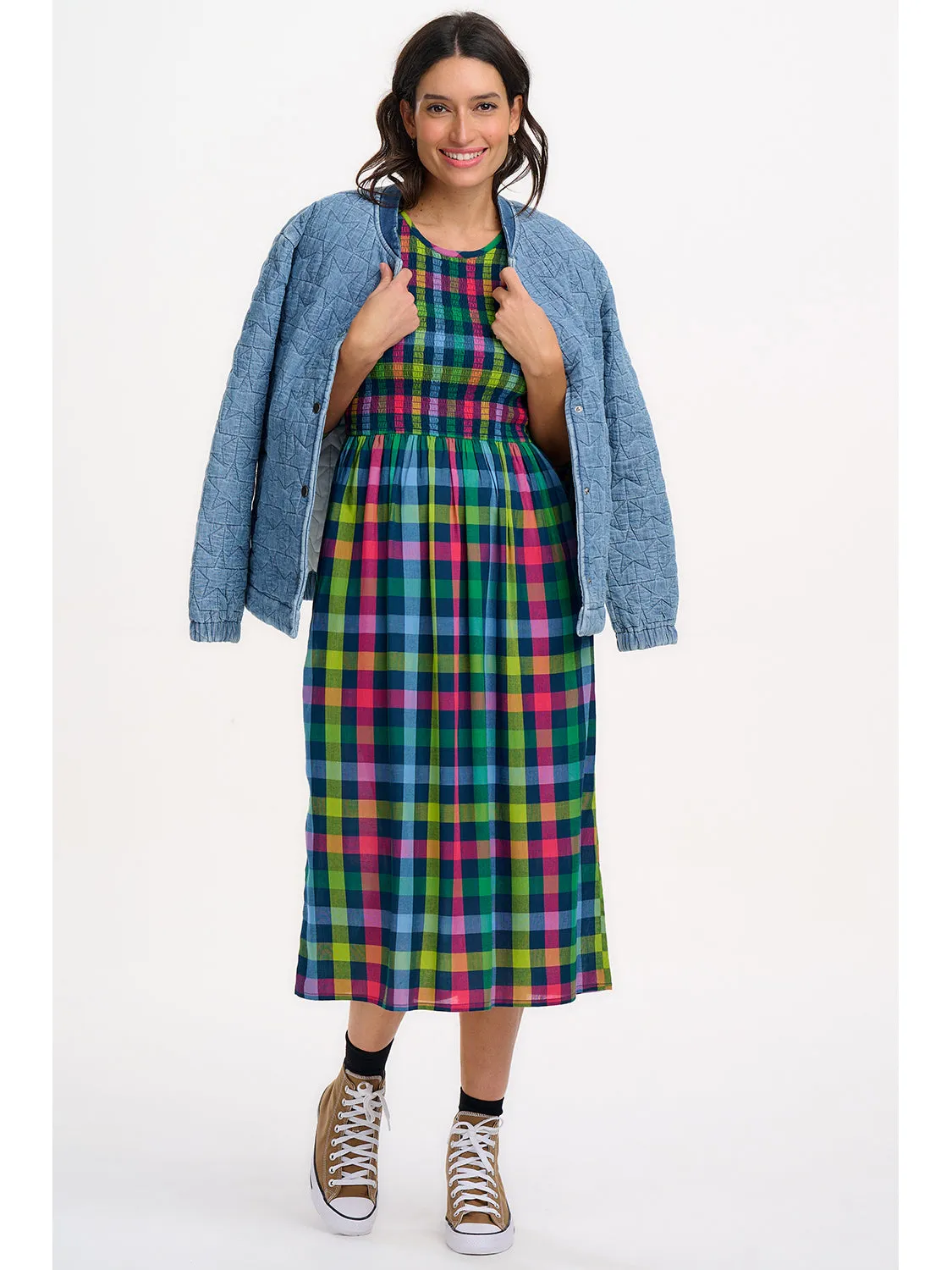 Kinga Lt Blue Denim Quilted Bomber Jacket
