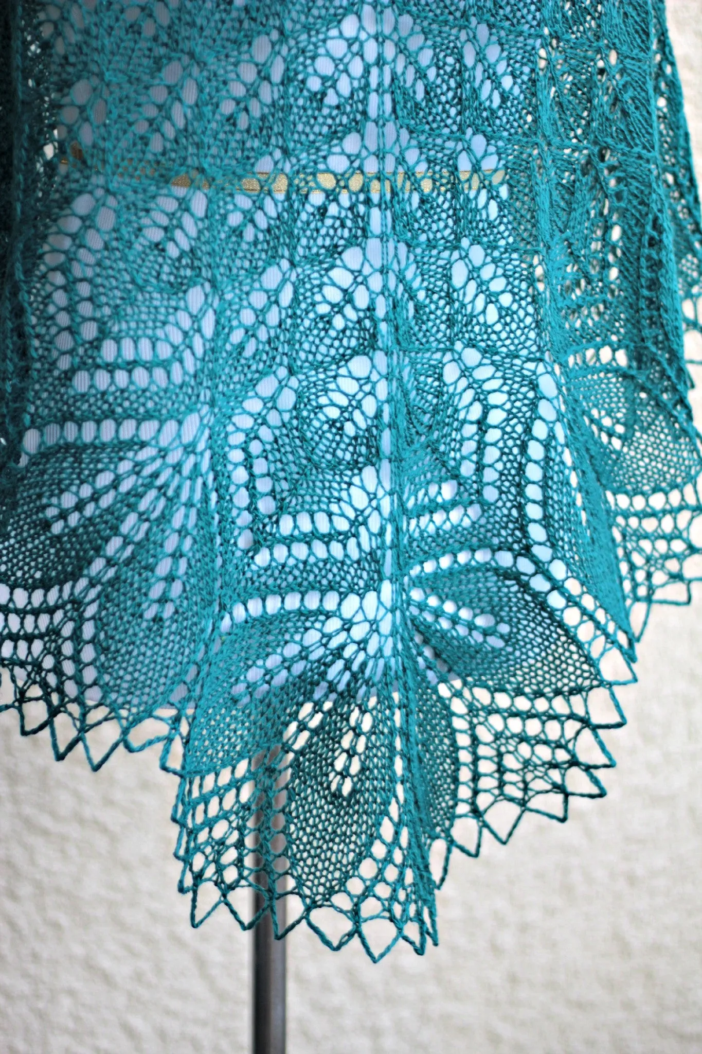 Knit shawl, lace shawl in dark teal color, knitted wrap, gift for her