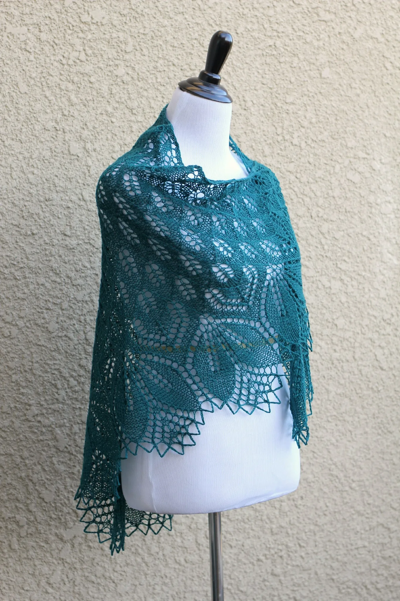Knit shawl, lace shawl in dark teal color, knitted wrap, gift for her
