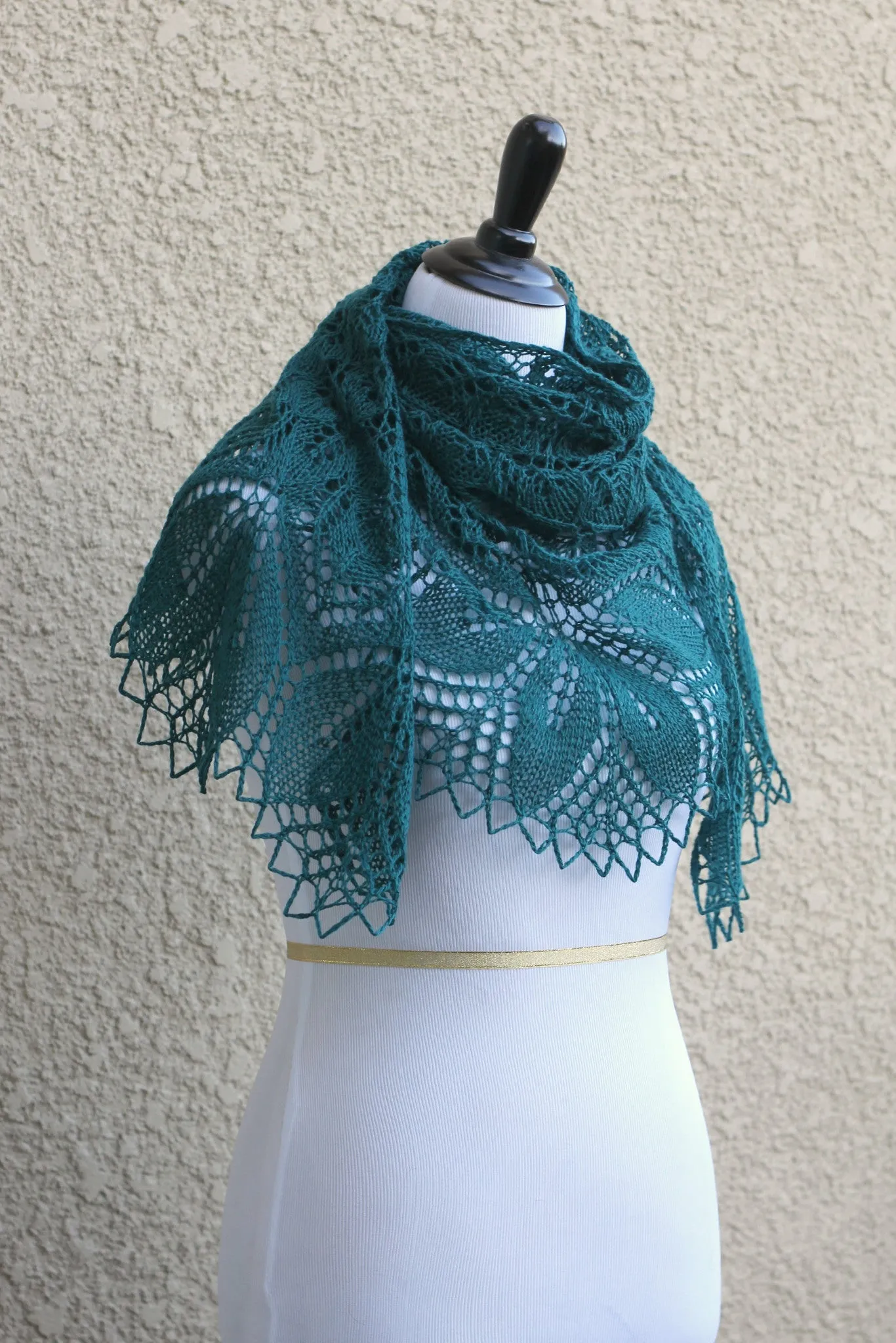 Knit shawl, lace shawl in dark teal color, knitted wrap, gift for her