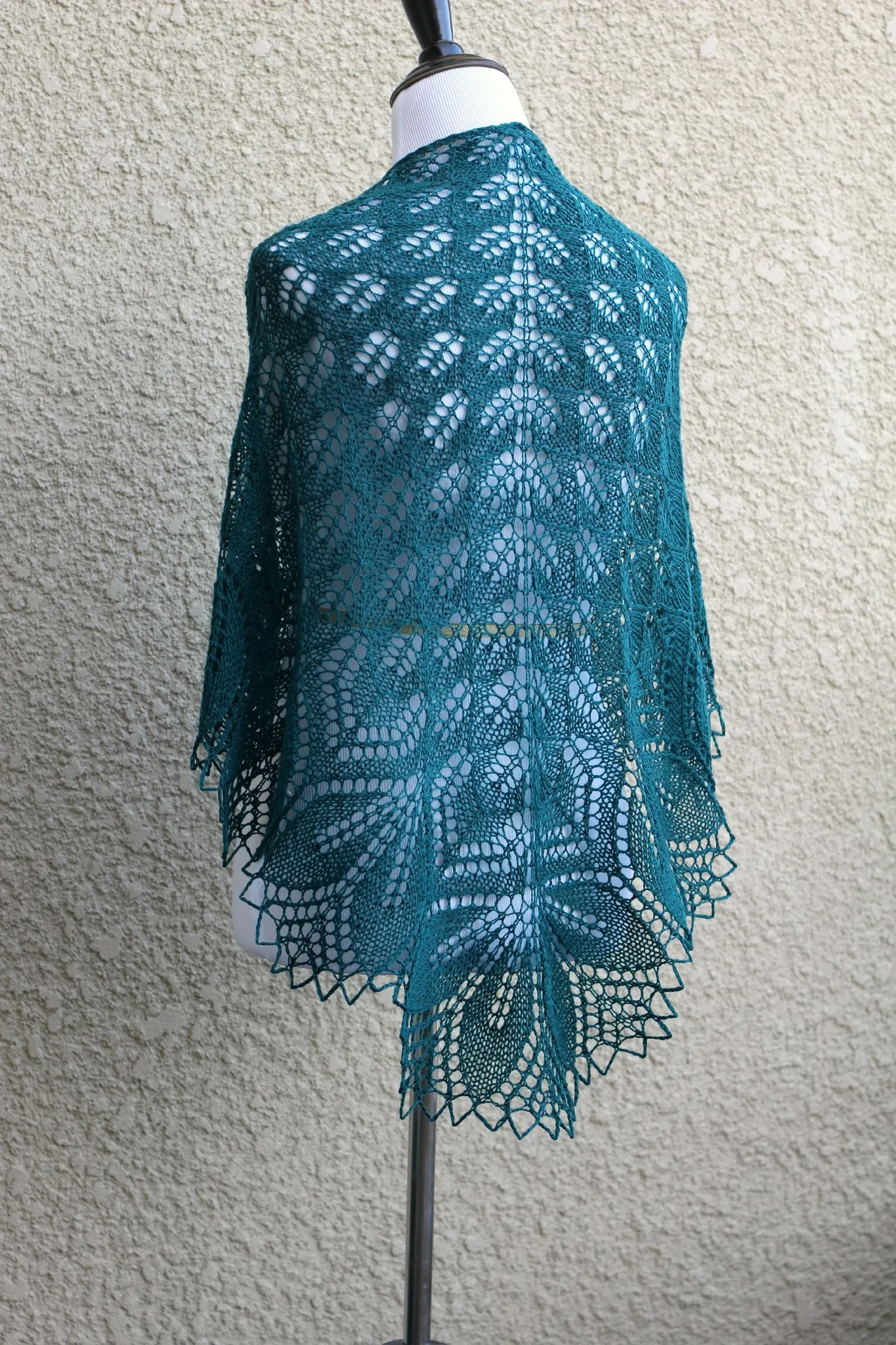 Knit shawl, lace shawl in dark teal color, knitted wrap, gift for her