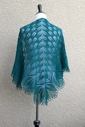 Knit shawl, lace shawl in dark teal color, knitted wrap, gift for her