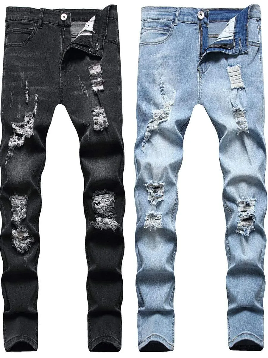 LONGBIDA Casual Trousers Men Ripped Jeans Sweatpants Sexy