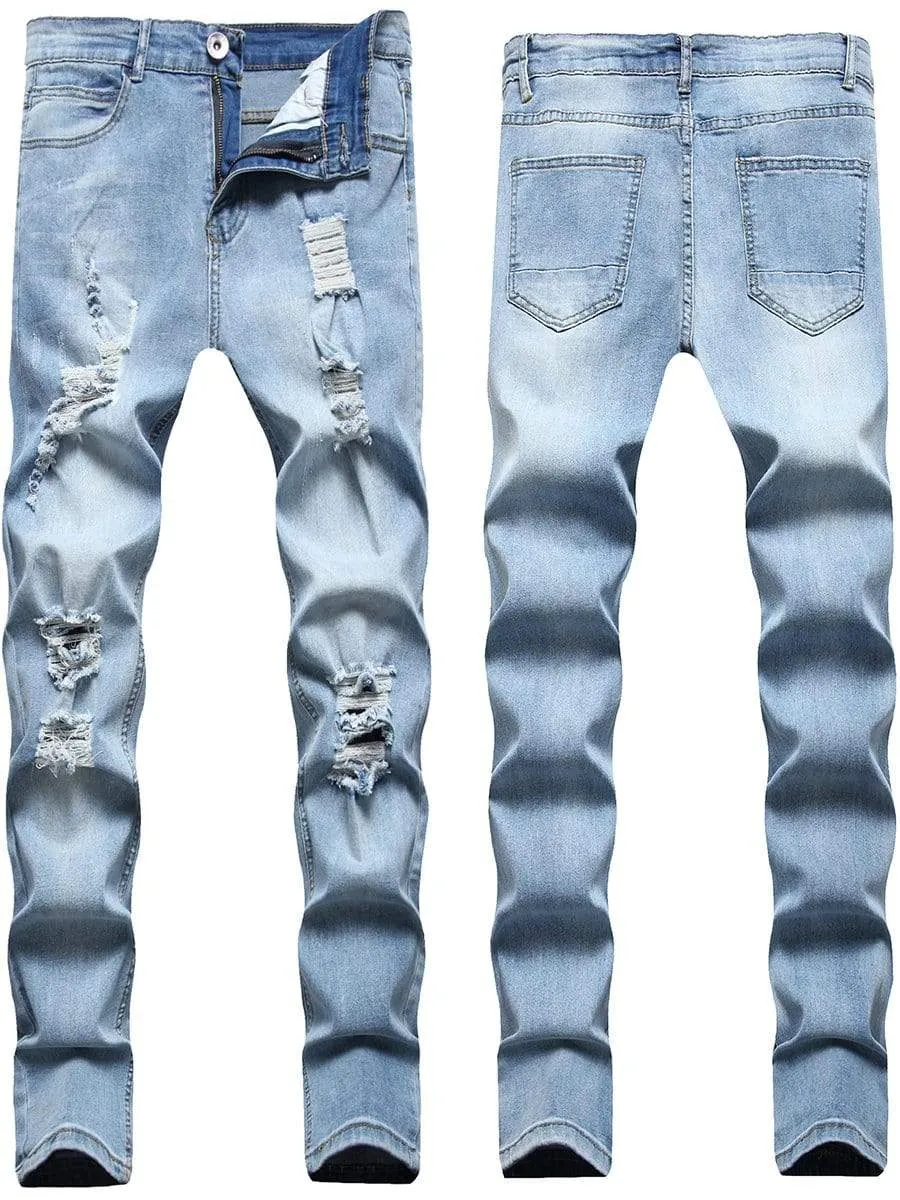 LONGBIDA Casual Trousers Men Ripped Jeans Sweatpants Sexy