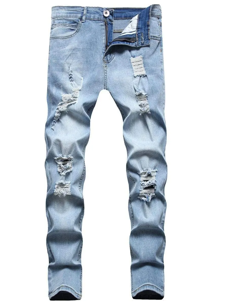 LONGBIDA Casual Trousers Men Ripped Jeans Sweatpants Sexy