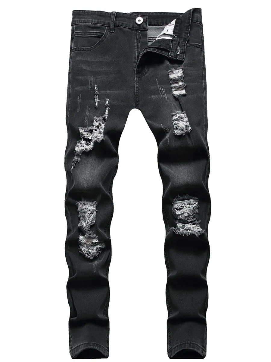 LONGBIDA Casual Trousers Men Ripped Jeans Sweatpants Sexy