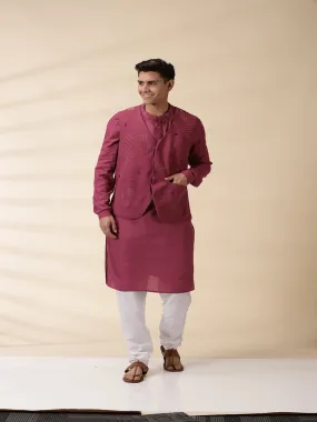 Majenta Khadi Men Sadri & Kurta Set