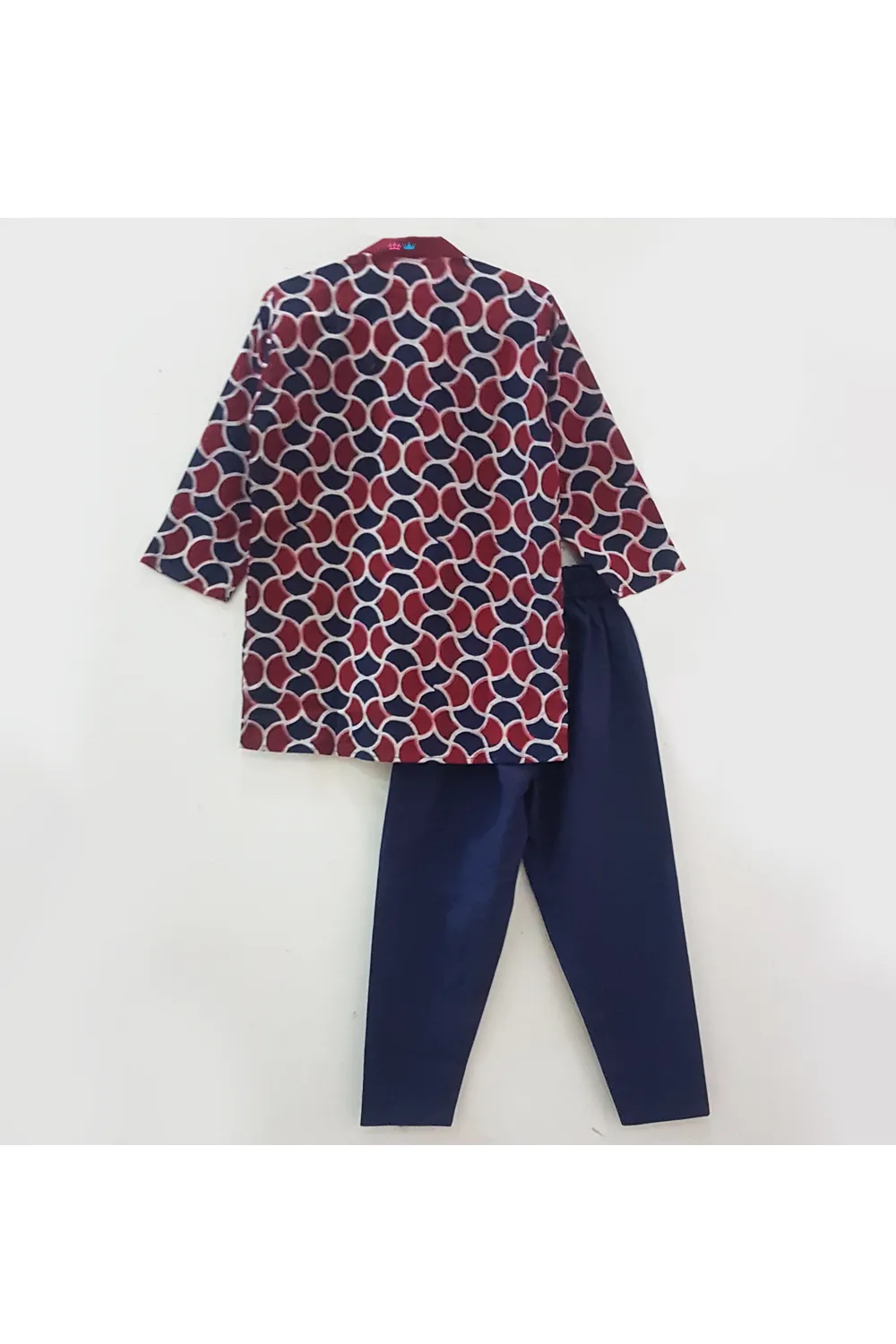 Maroon and blue ajrakh print kurta and churidar