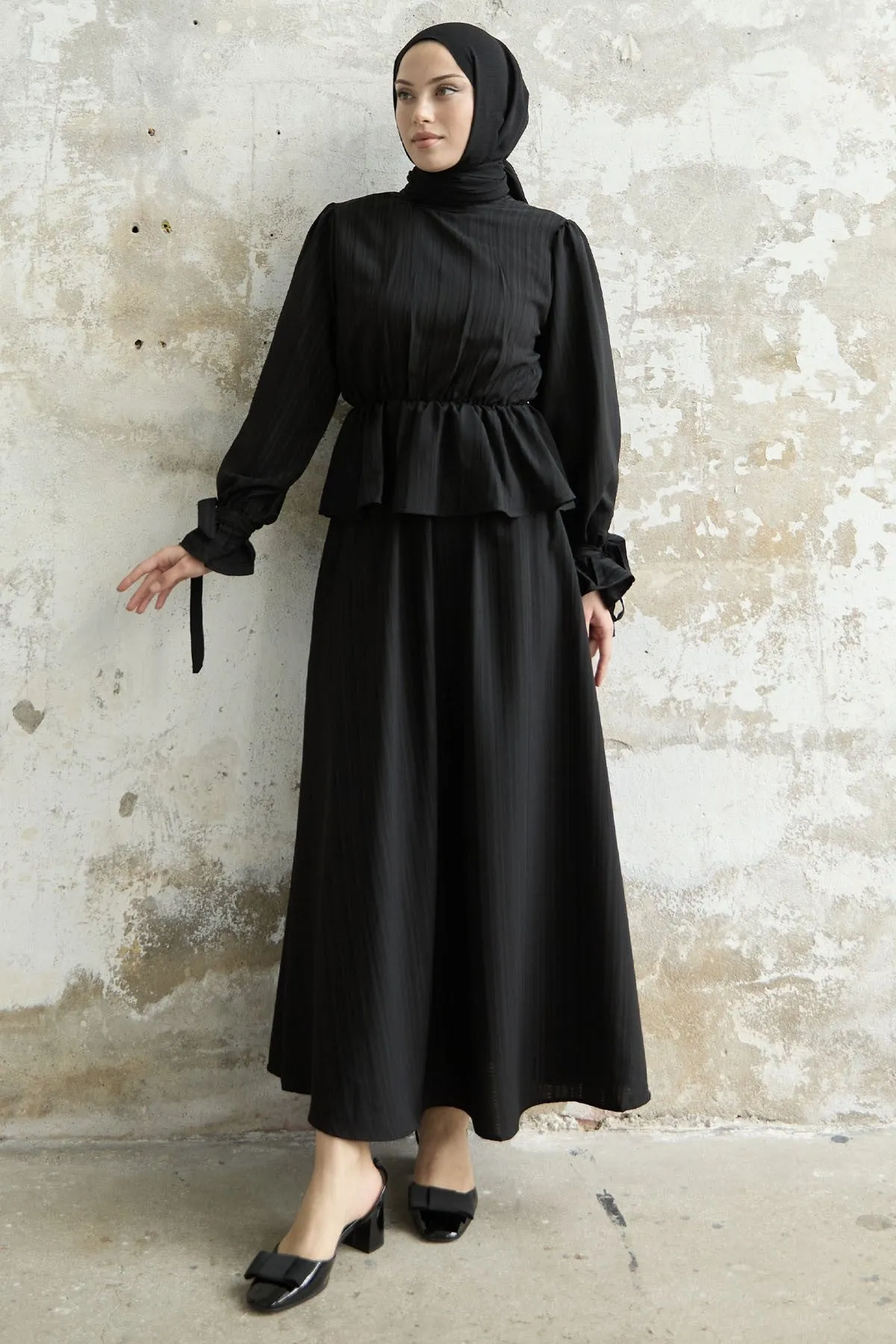 MDS Women Ruffle Detail Top and Skirt Set - Black - Wilkes-Barre