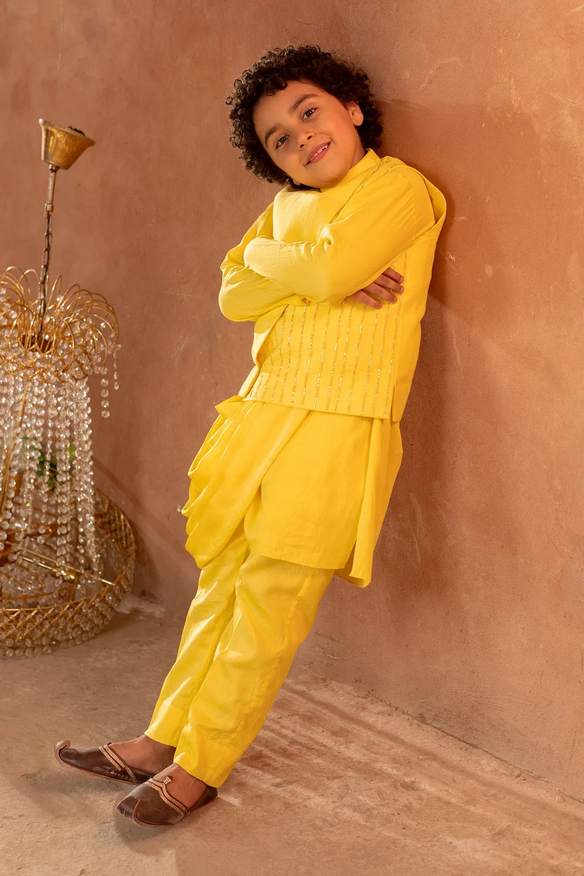 Meherzad -
Embroidered Organic Cotton Dobby
Yellow Nehru Jacket