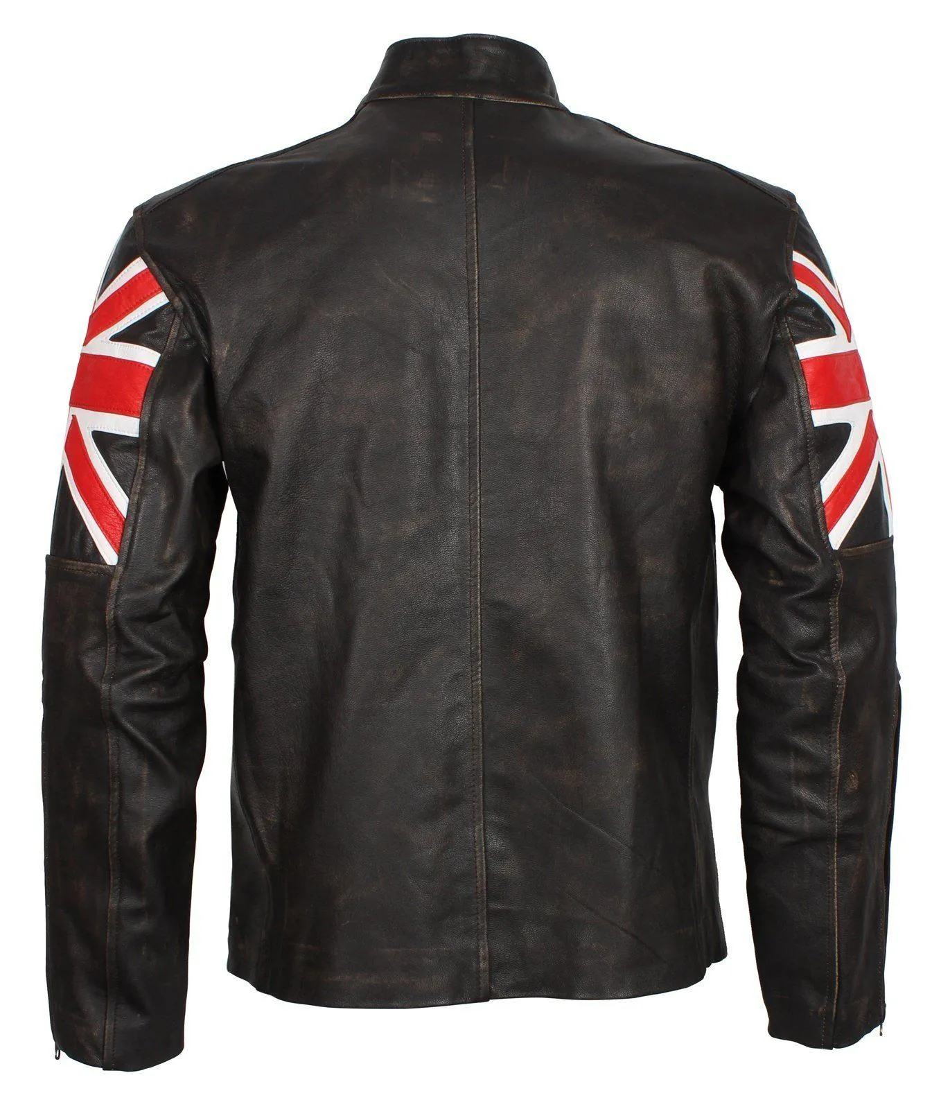 Men's Brown Union Jack British Flag Distressed Leather Jacket