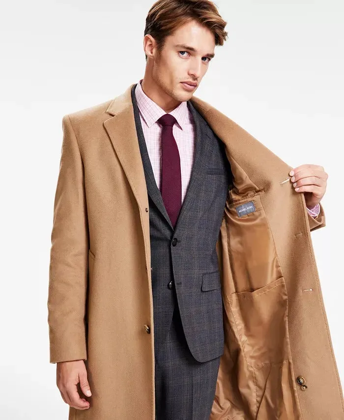 Michael Kors Men's Classic Fit Luxury Wool Cashmere Blend Overcoat 40L Camel Brown