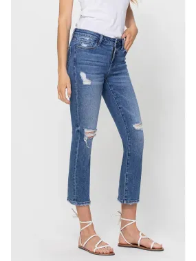 Mid Rise Crop Slim Straight Jean
