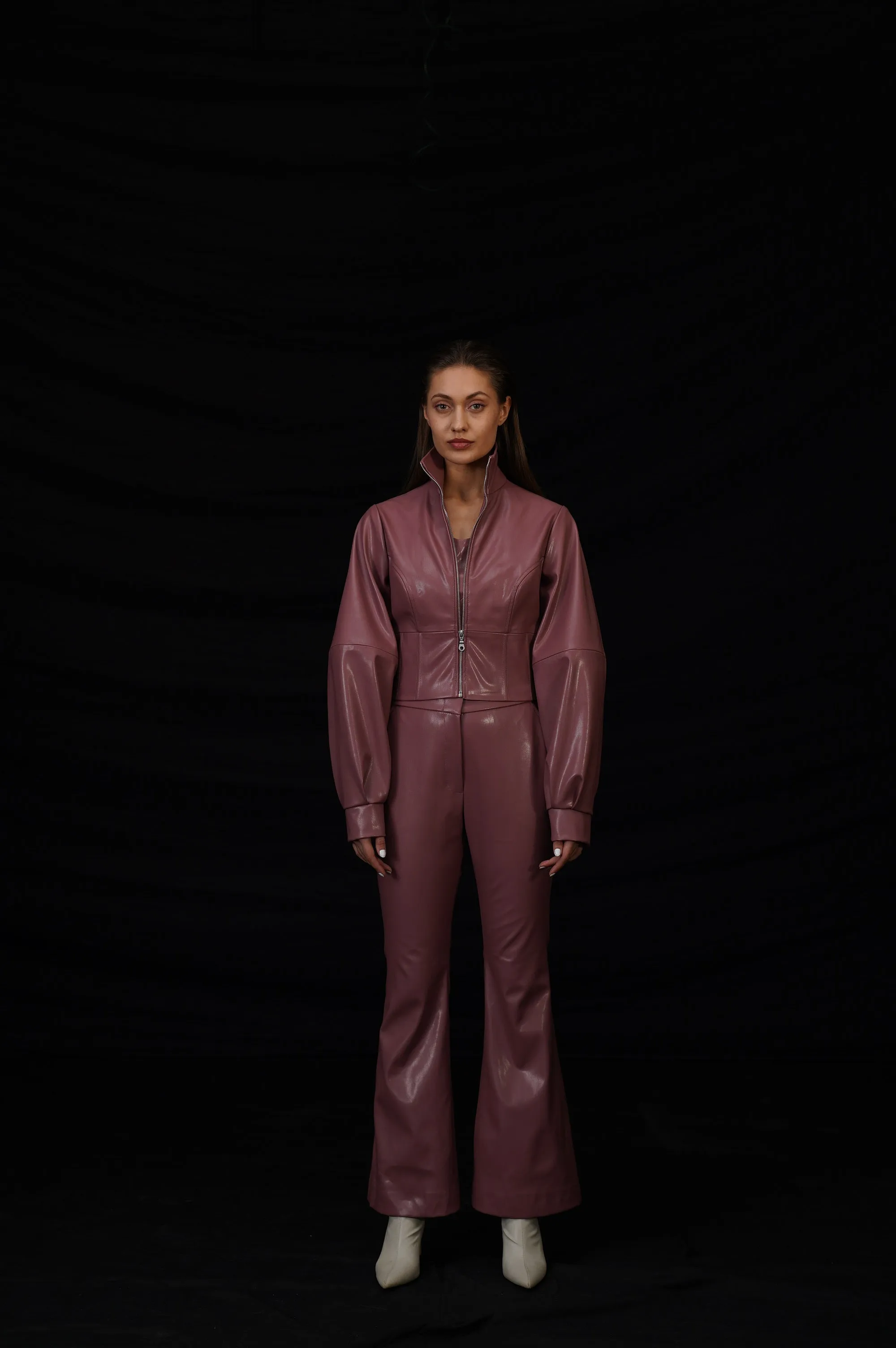 Mulberry Faux Leather Jacket Set