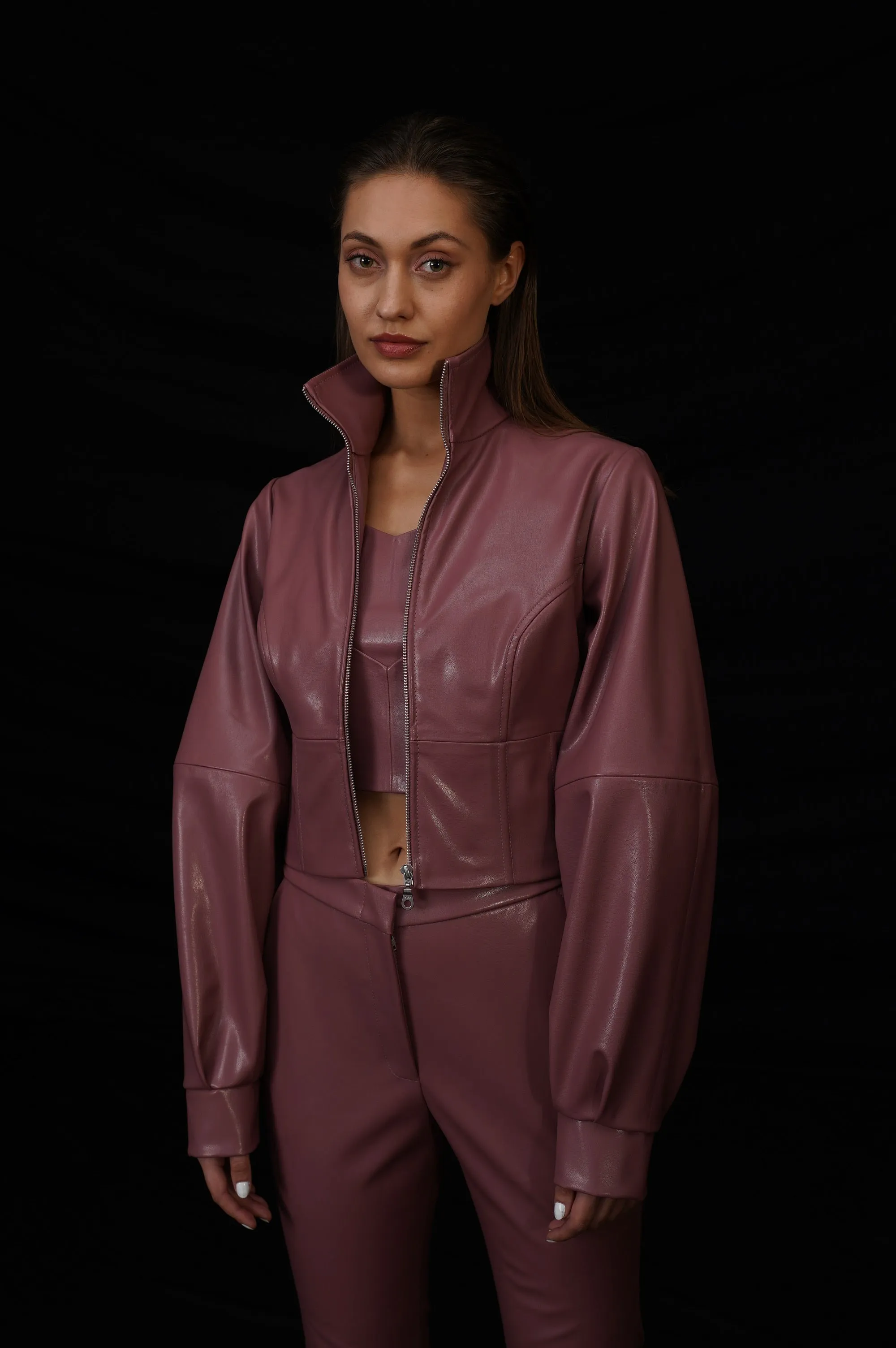 Mulberry Faux Leather Jacket Set