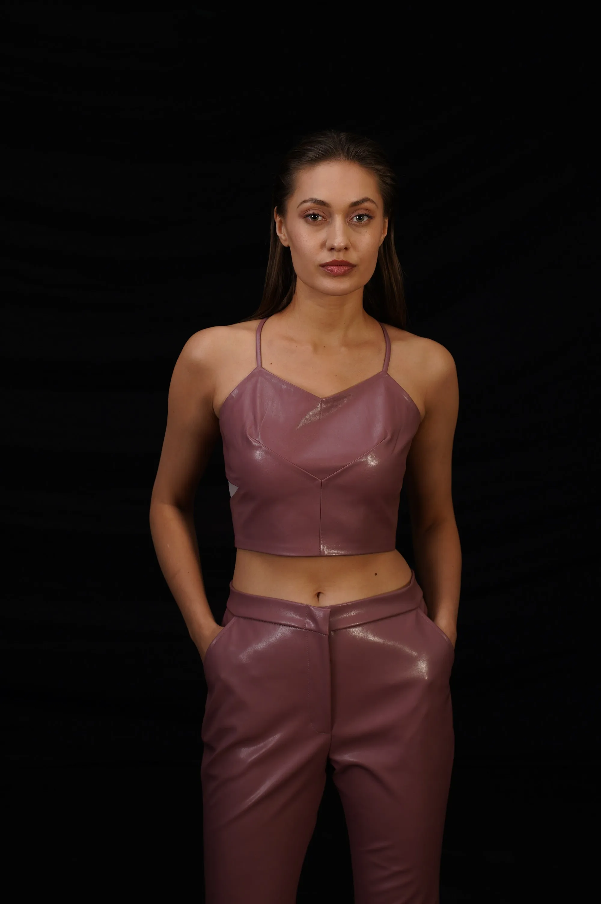 Mulberry Faux Leather Jacket Set