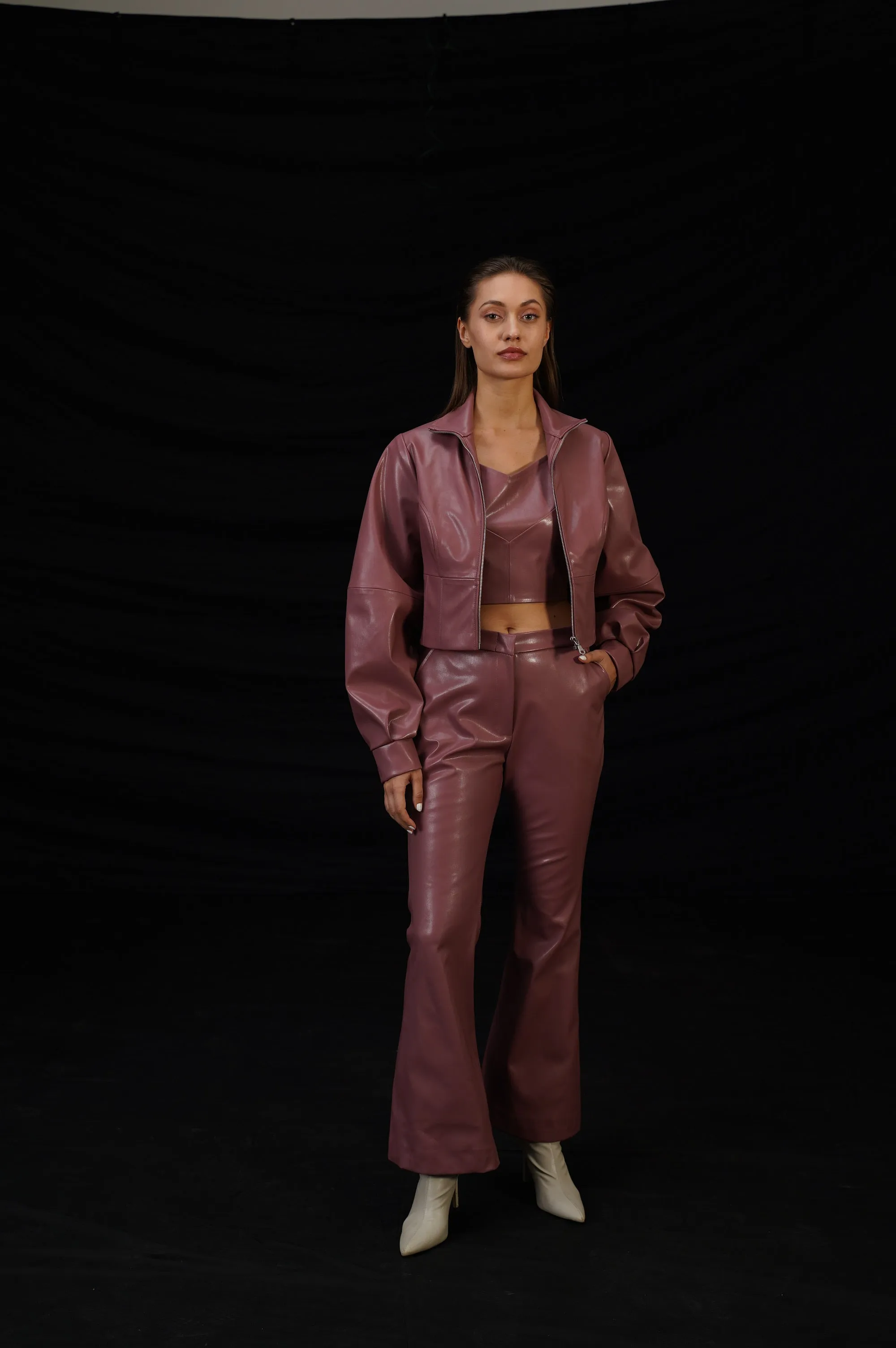 Mulberry Faux Leather Jacket Set