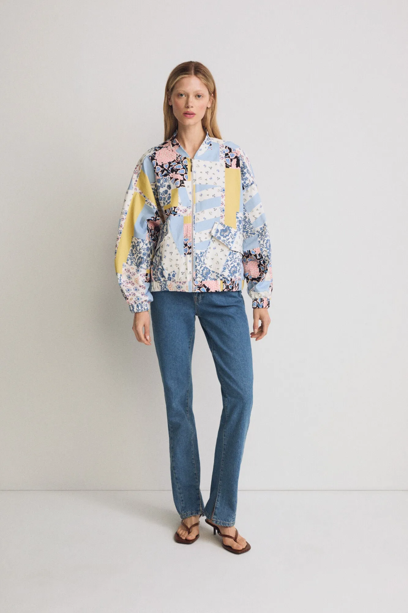 Multicolor Patterned Cotton Bomber Jacket