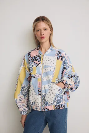 Multicolor Patterned Cotton Bomber Jacket