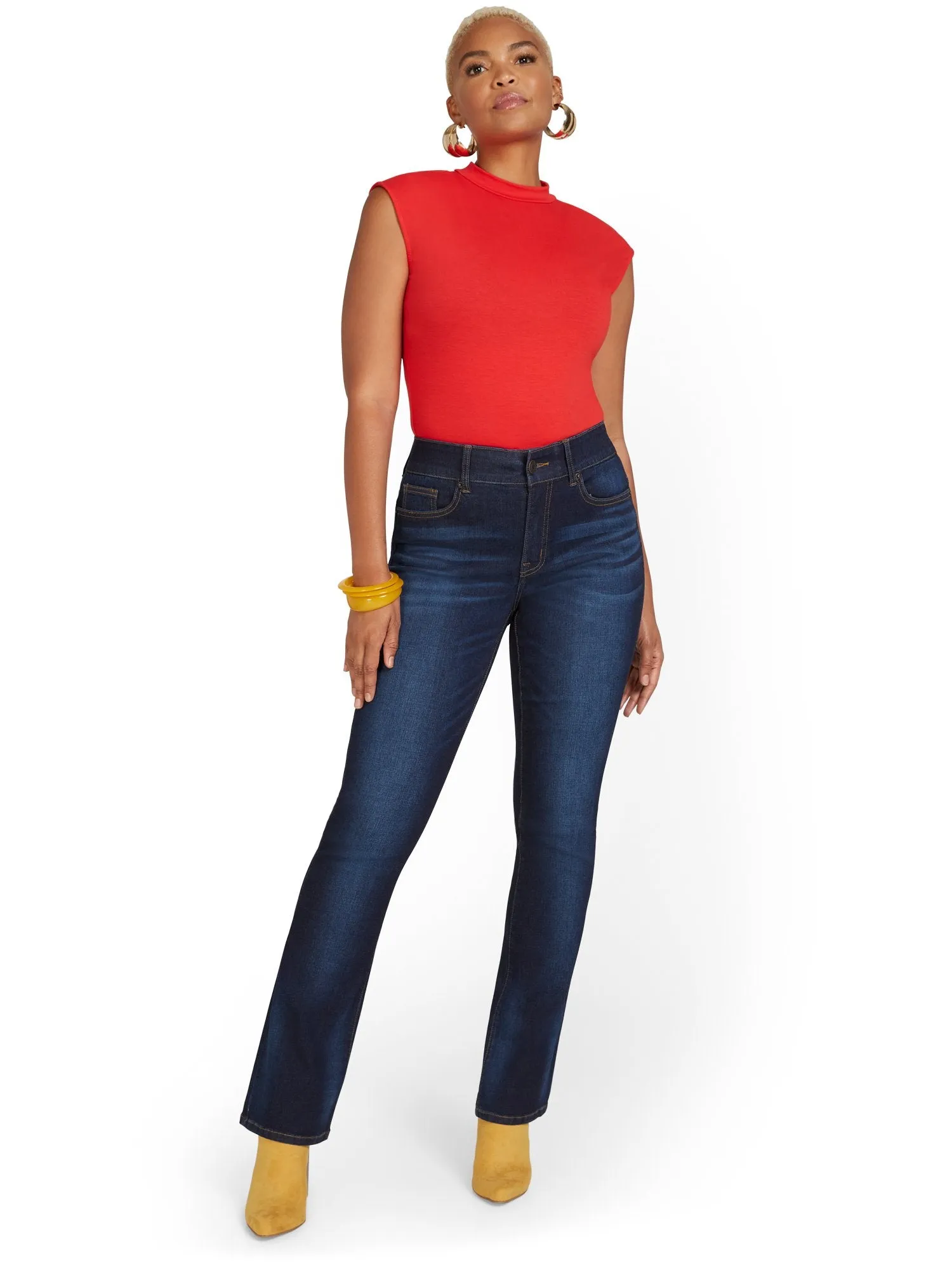 Mya Curvy High-Waisted Bootcut Jeans - Dark Wash