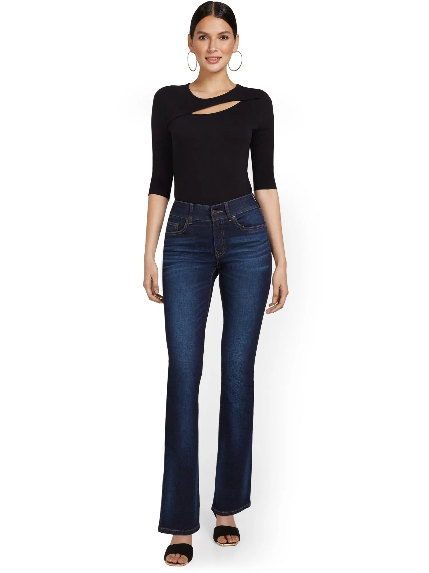 Mya Curvy High-Waisted Bootcut Jeans - Dark Wash