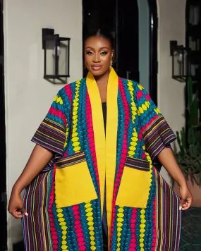 New in African Print Asoke Midi Kimono Jacket - Oniru