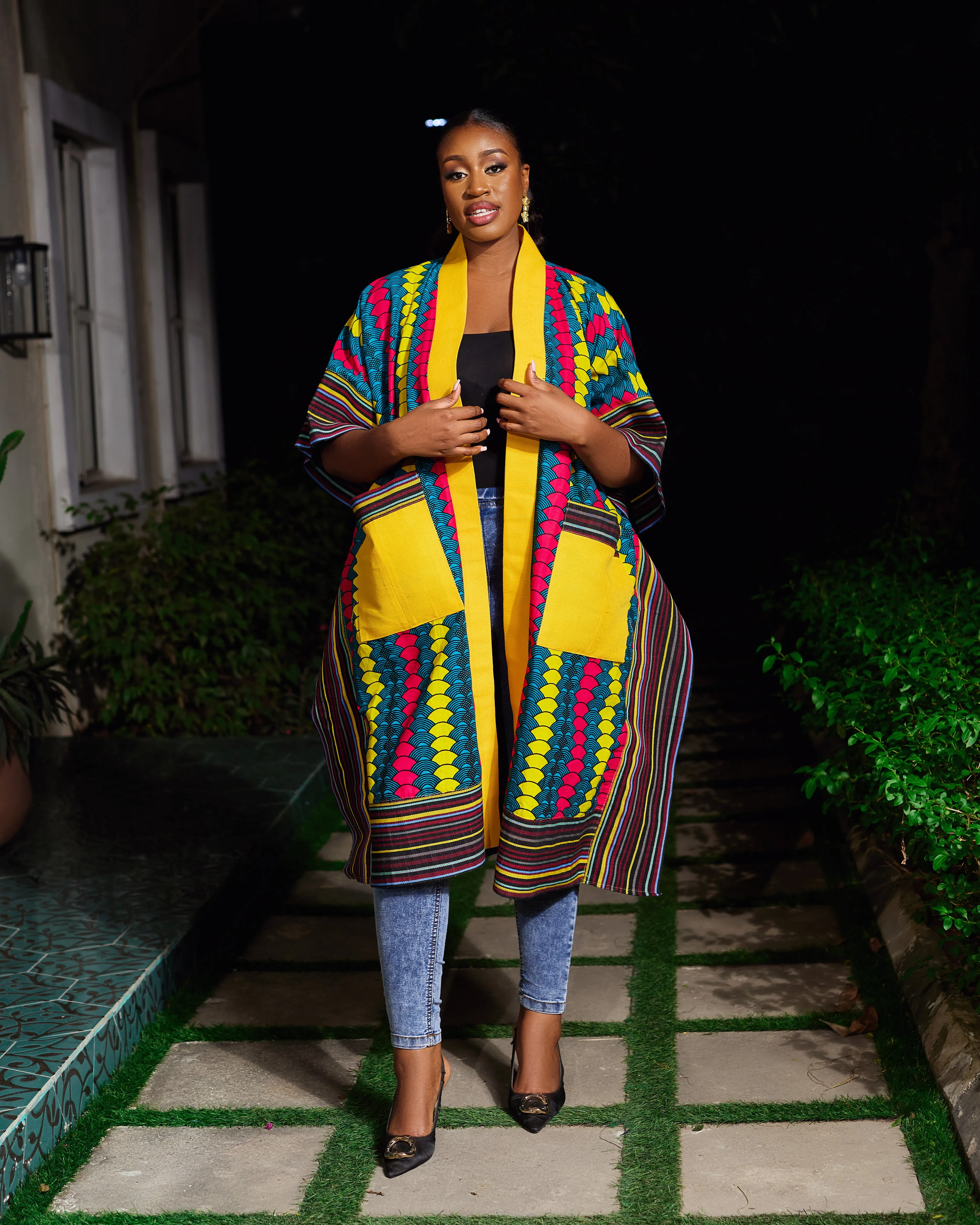 New in African Print Asoke Midi Kimono Jacket - Oniru