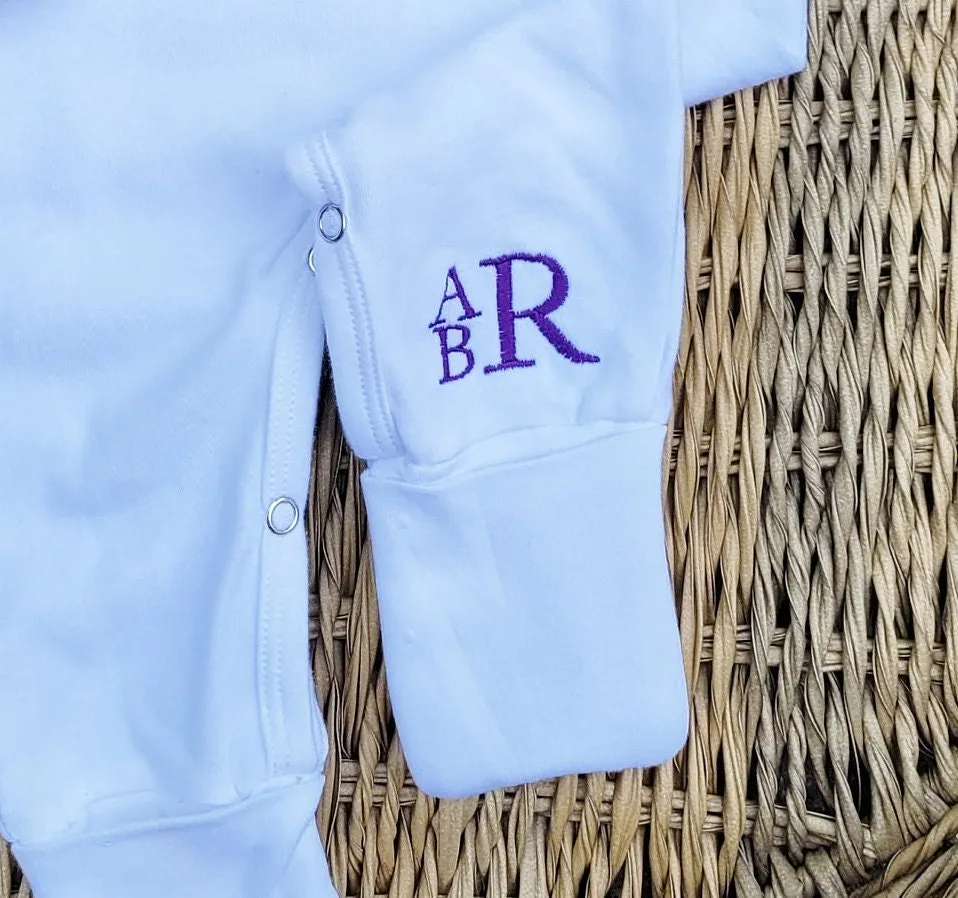 Newborn Girl Convertible Footie Set with Purple Monogram