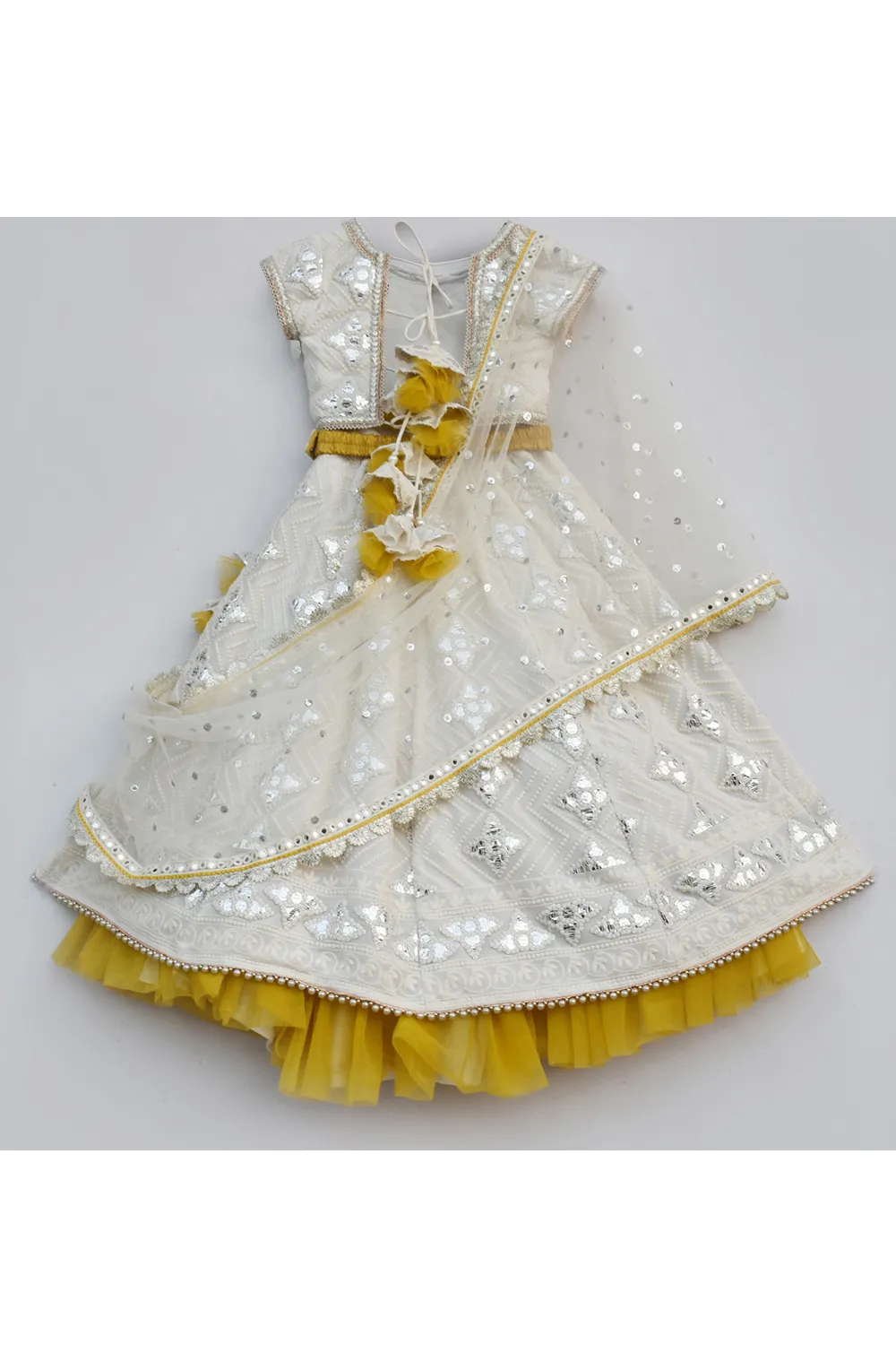 Off White thread and gota embroidered lehenga choli set