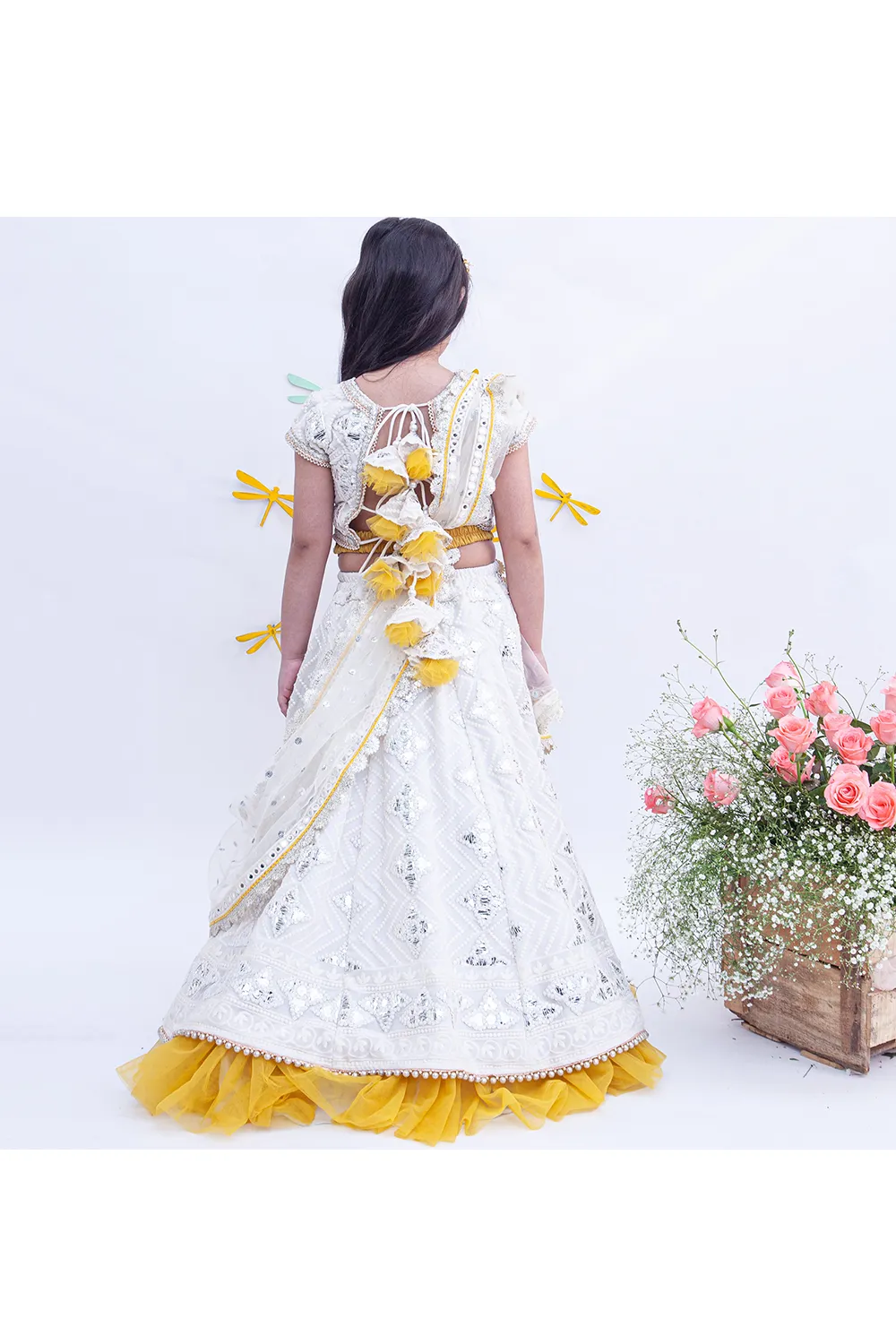 Off White thread and gota embroidered lehenga choli set