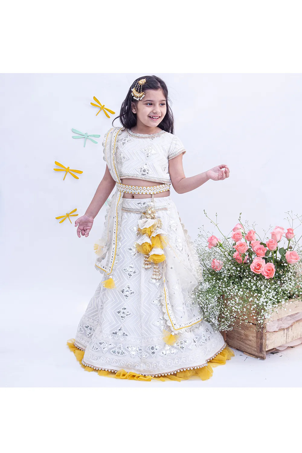 Off White thread and gota embroidered lehenga choli set