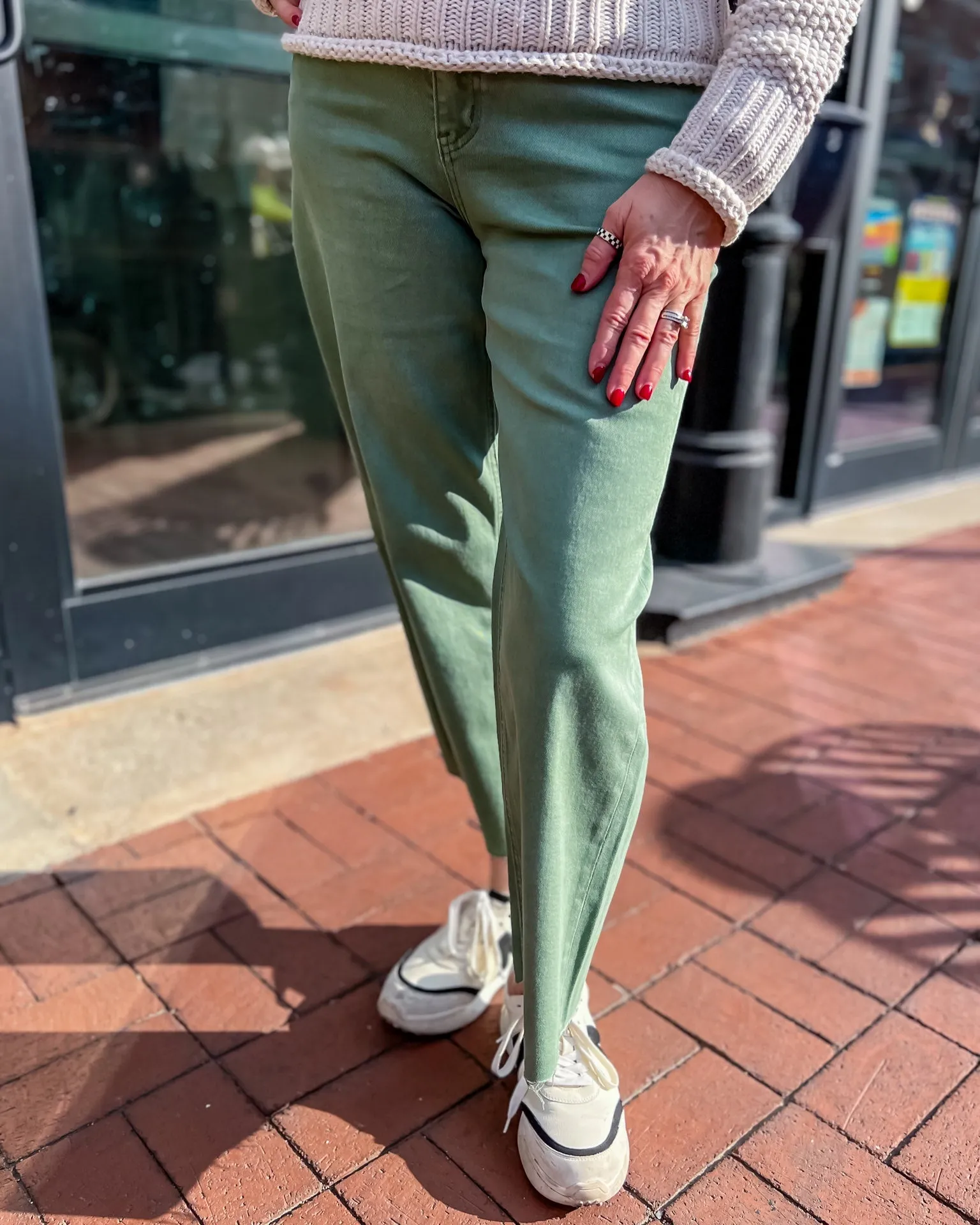 Olivia Army Green HR Wide Leg Jeans